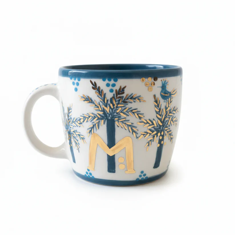 M Alphabet Palm Tree Ceramic Mug