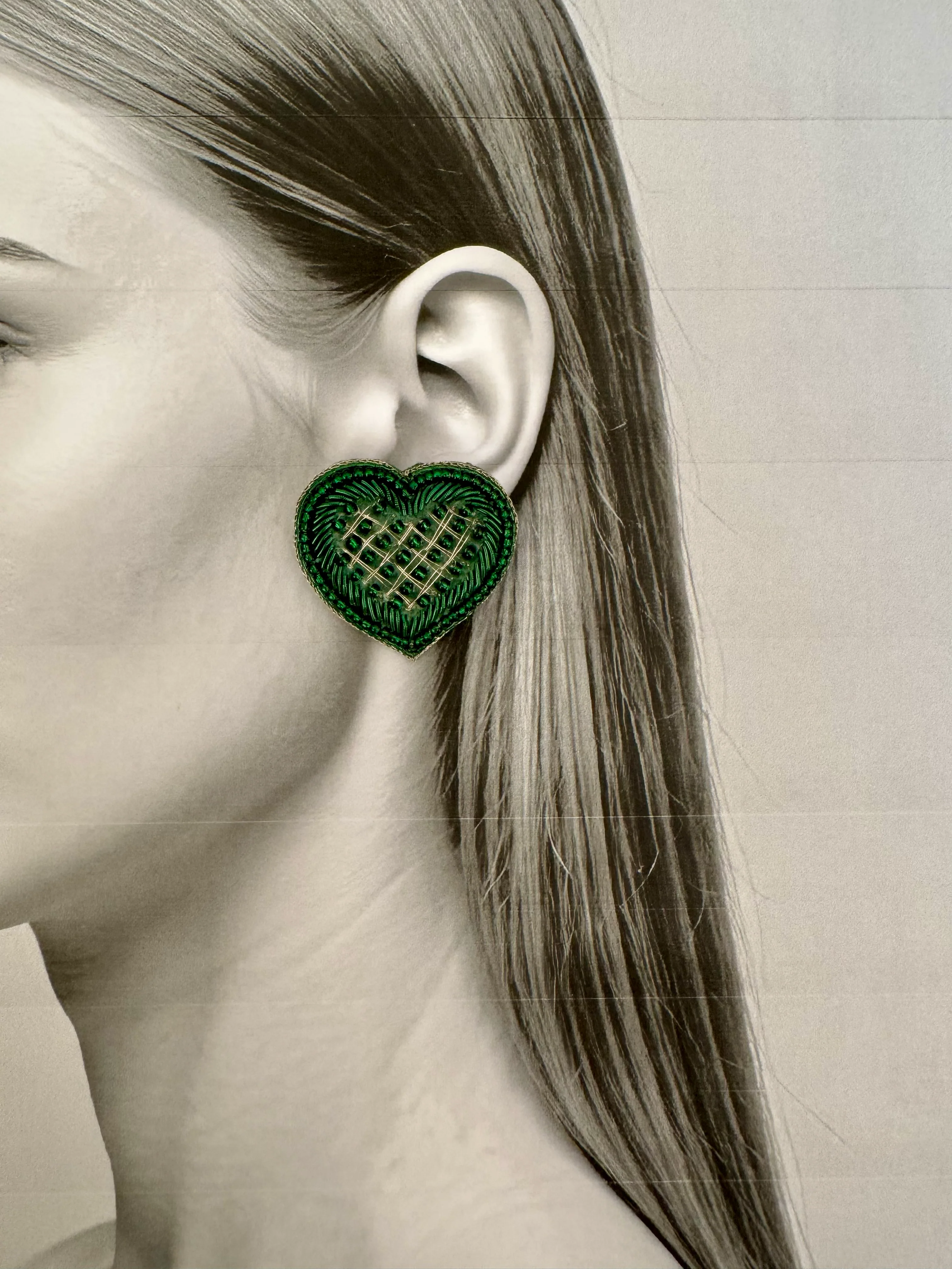 Mini Green Heart Earrings - Image 2