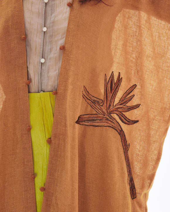 Monochrome Bird of Paradise on Rust Abaya - Image 3