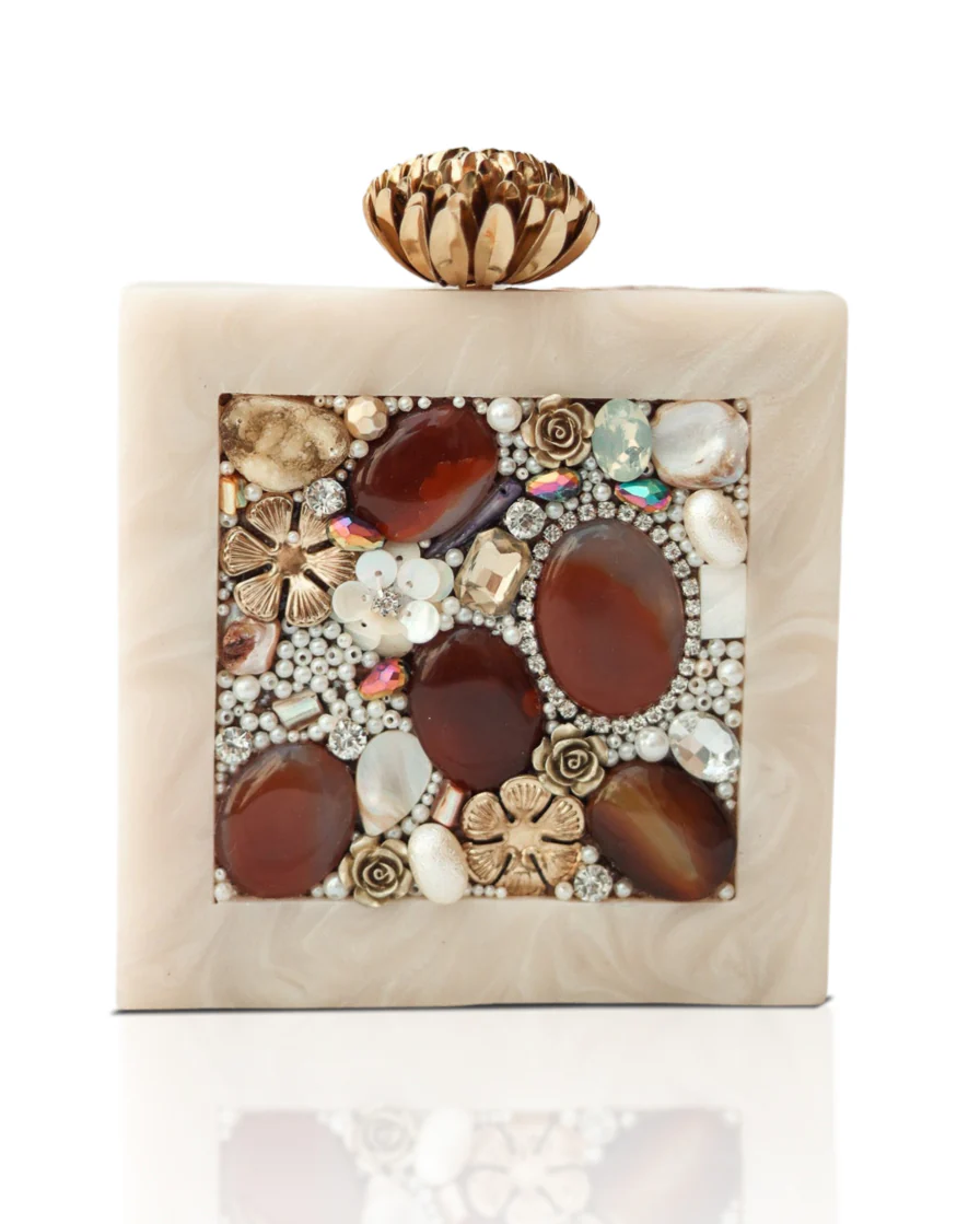 Morion Resin Clutch with Quartz Stones
