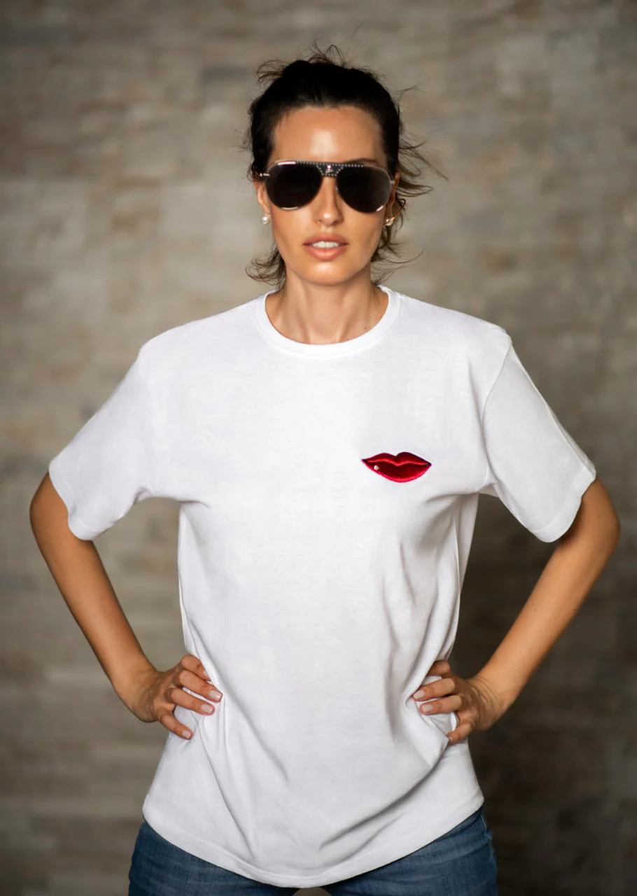 Red Lips White T-Shirt - Image 2