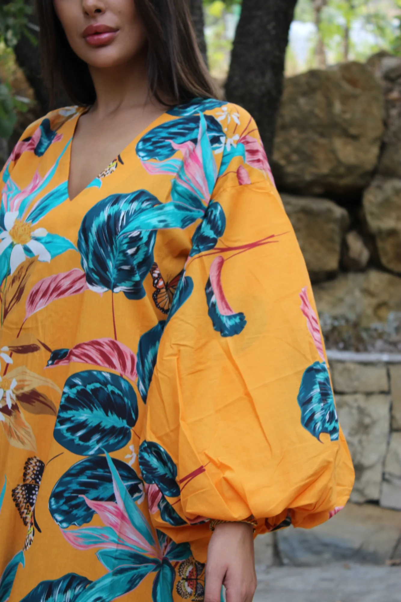 Safiya Mustard Cotton Kaftan - Image 3