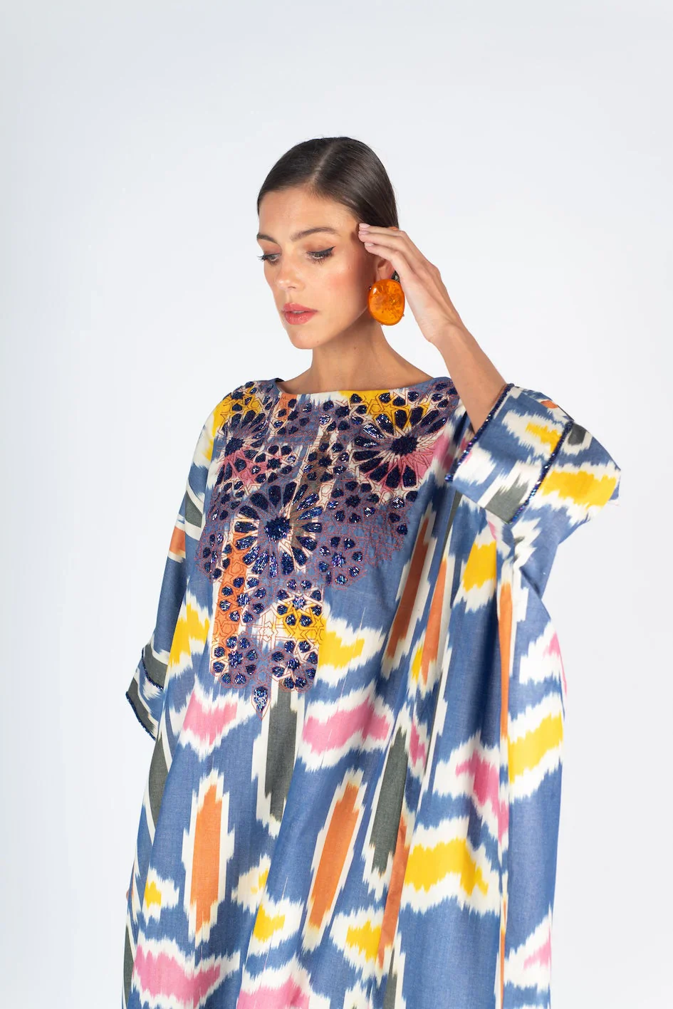 Blue Lozenge Darraa Ikat Kaftan - Image 3