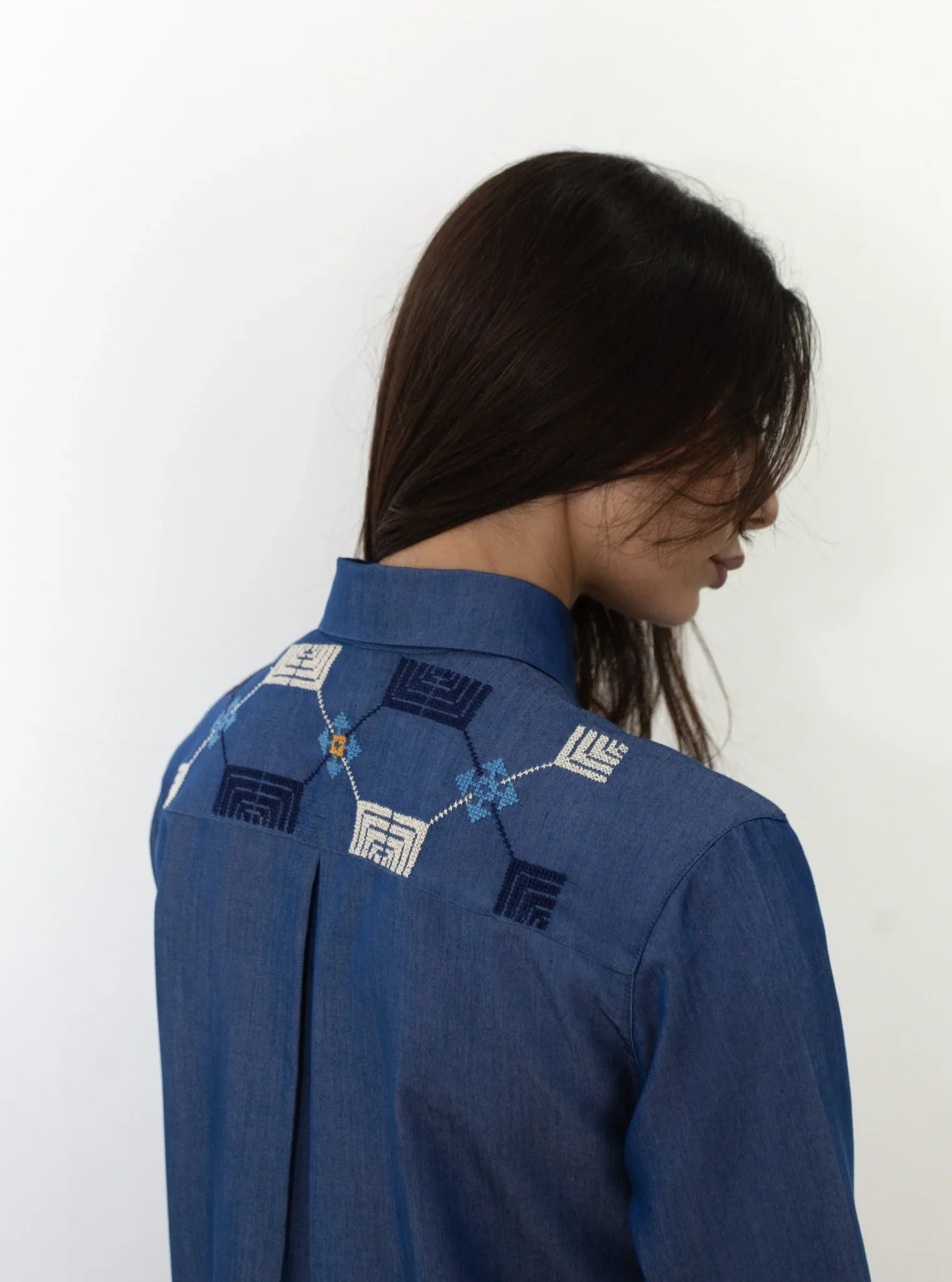 Navy Disc of Feathers Embroidered Shirt - Image 3