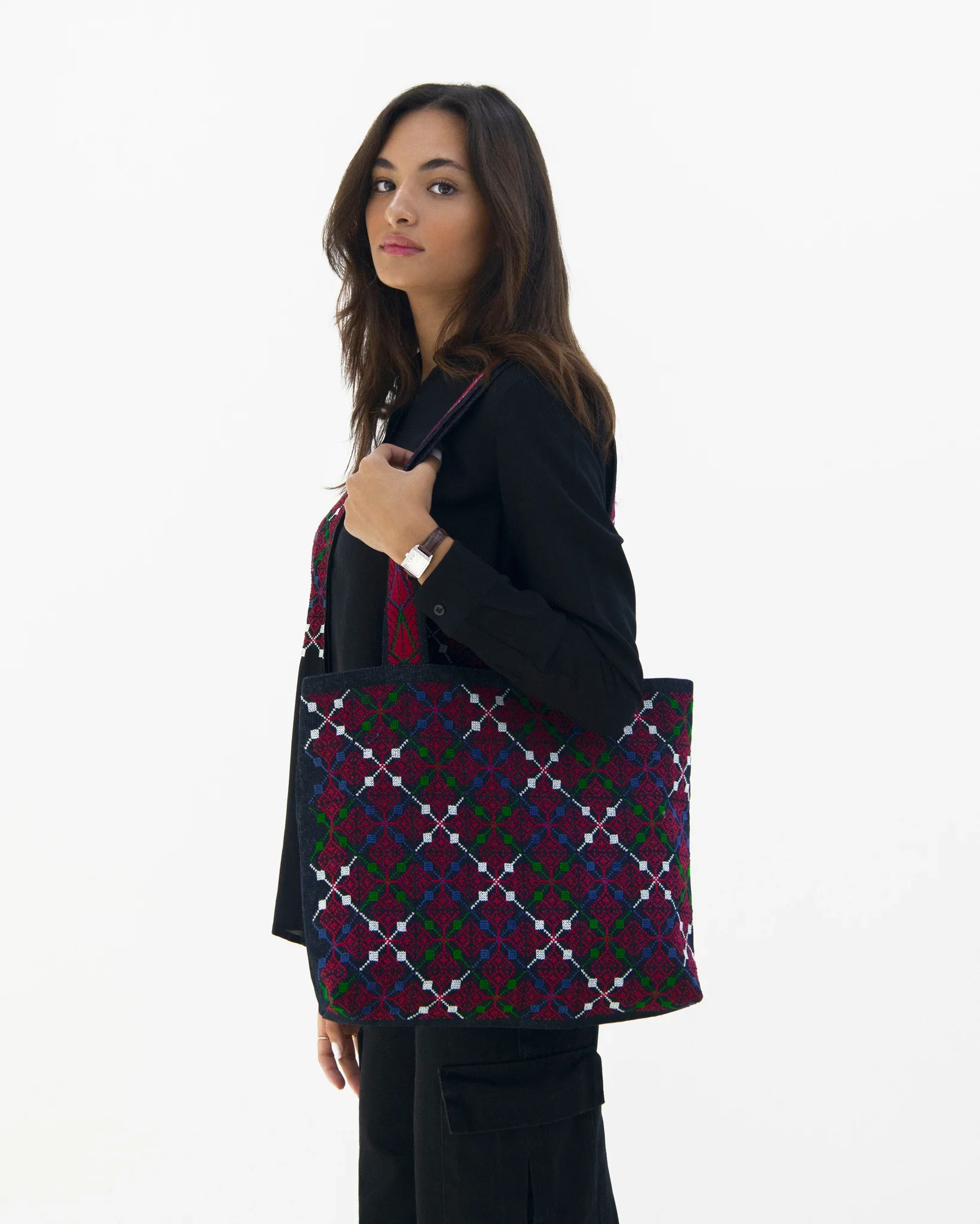 Denim Pomegranate Flowers Tote Bag - Image 2