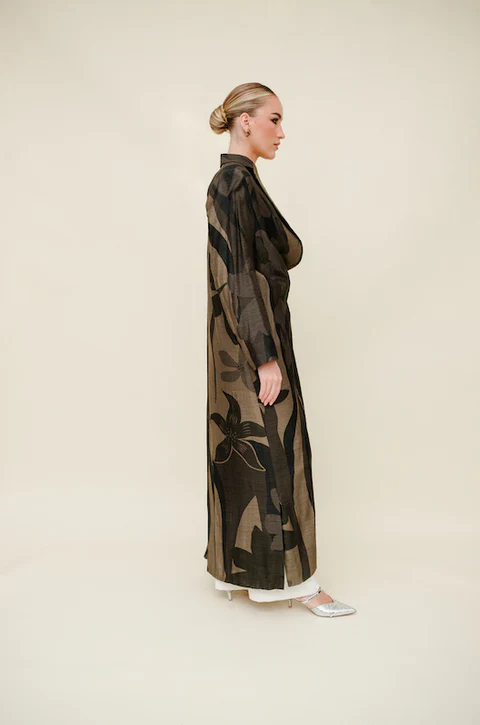 Olive Asymmetrical Cotton Abaya - Image 4