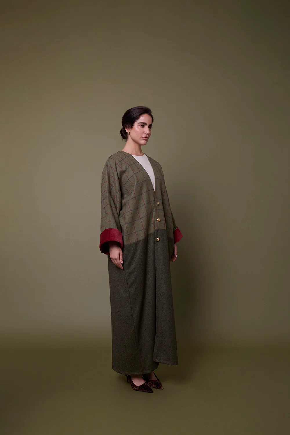 Olive Green Anglesey Abbey Coat Abaya - Image 4