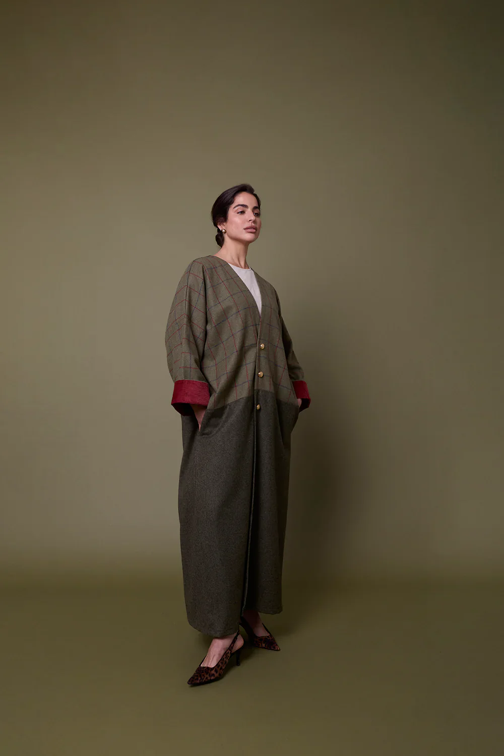 Olive Green Anglesey Abbey Coat Abaya - Image 6