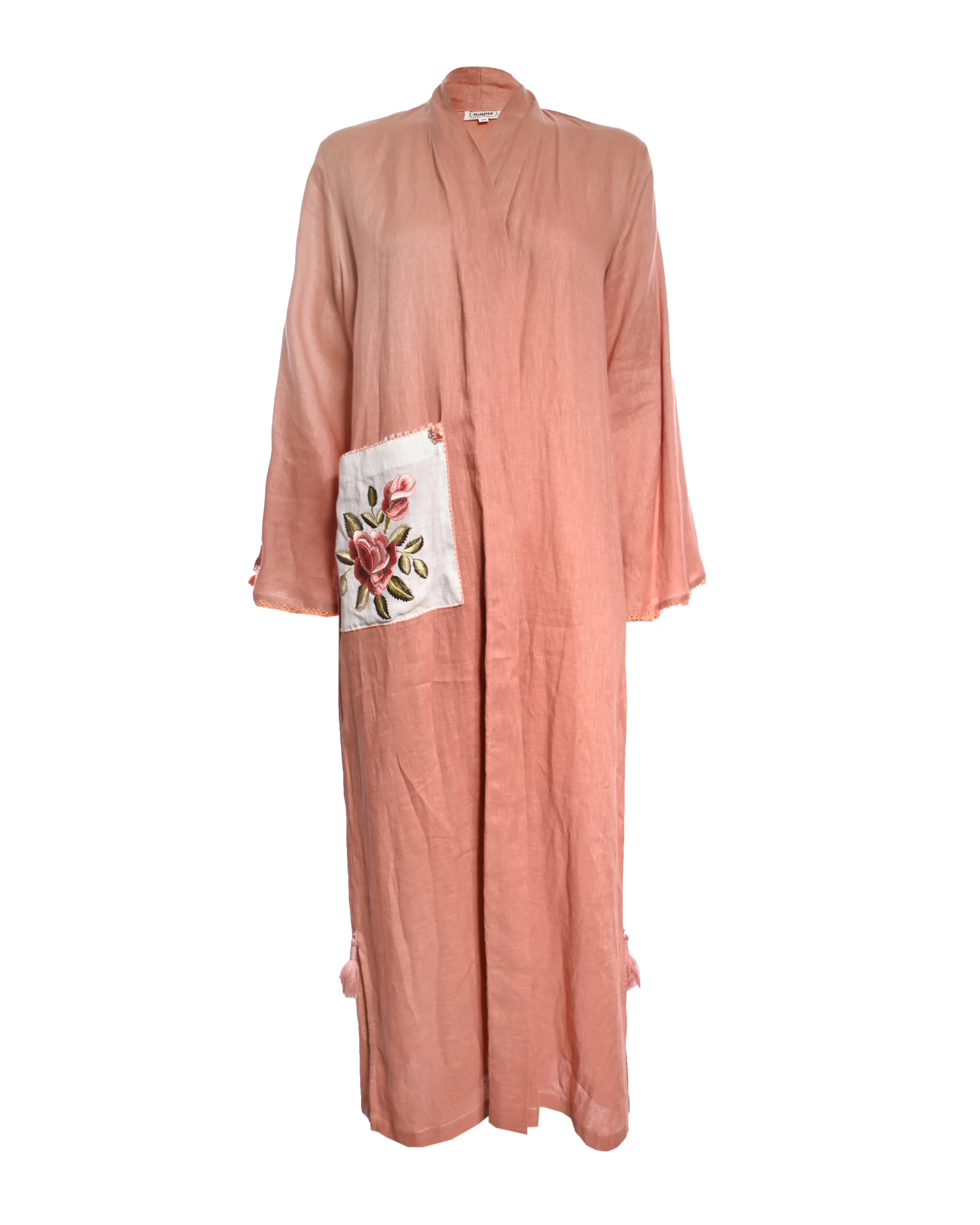 Peach Linen Embroidered Abaya