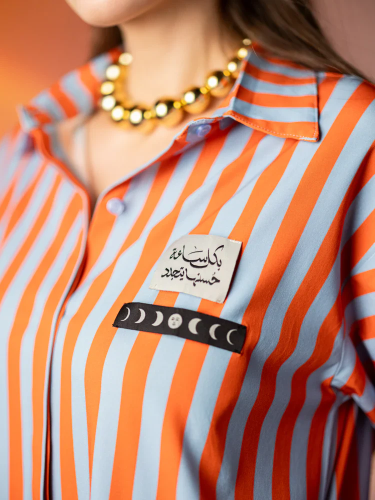 Orange Striped Alshafaq Dress - Image 4