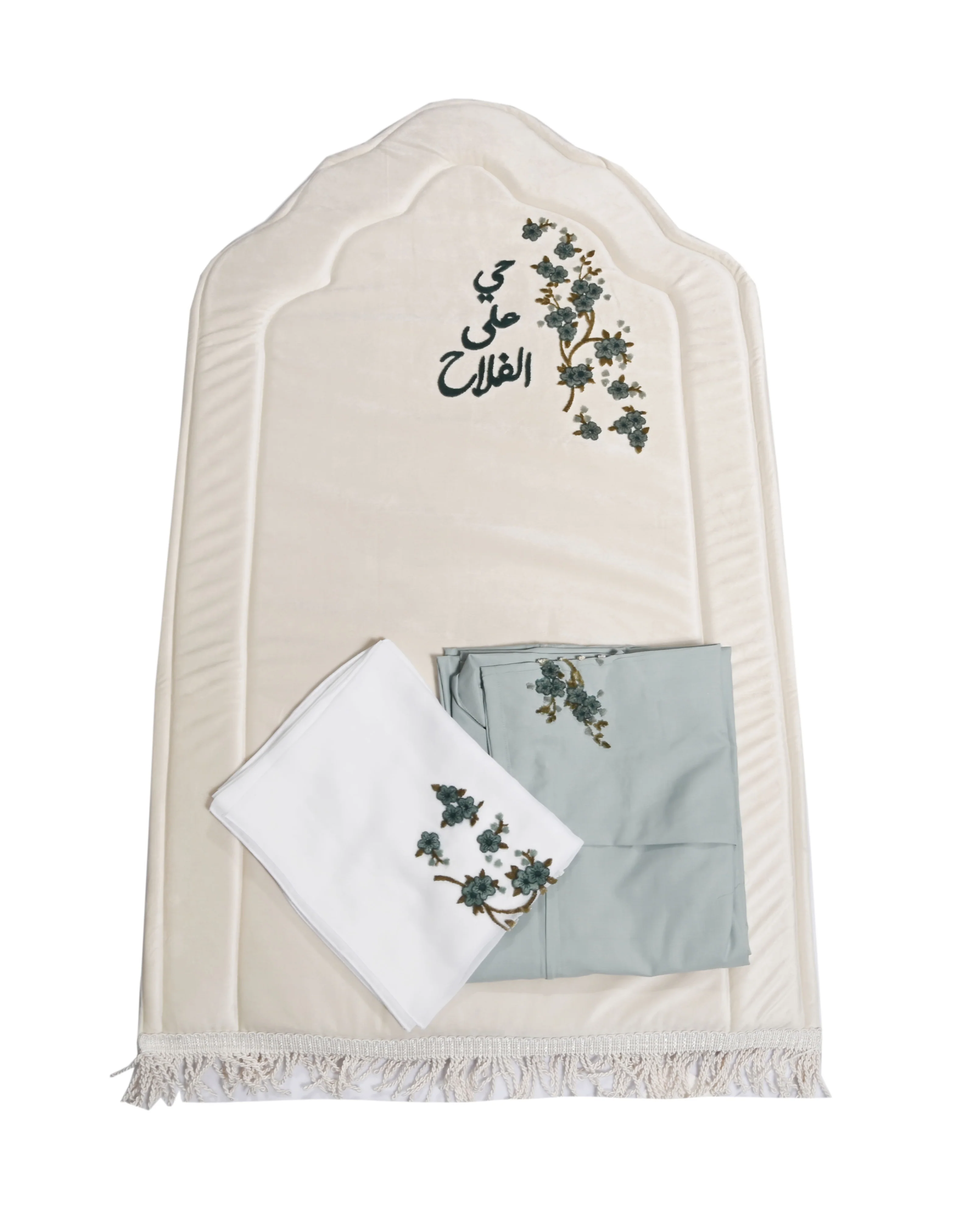 "حي على الفلاح" Padded Velvet Prayer Mat - Blue