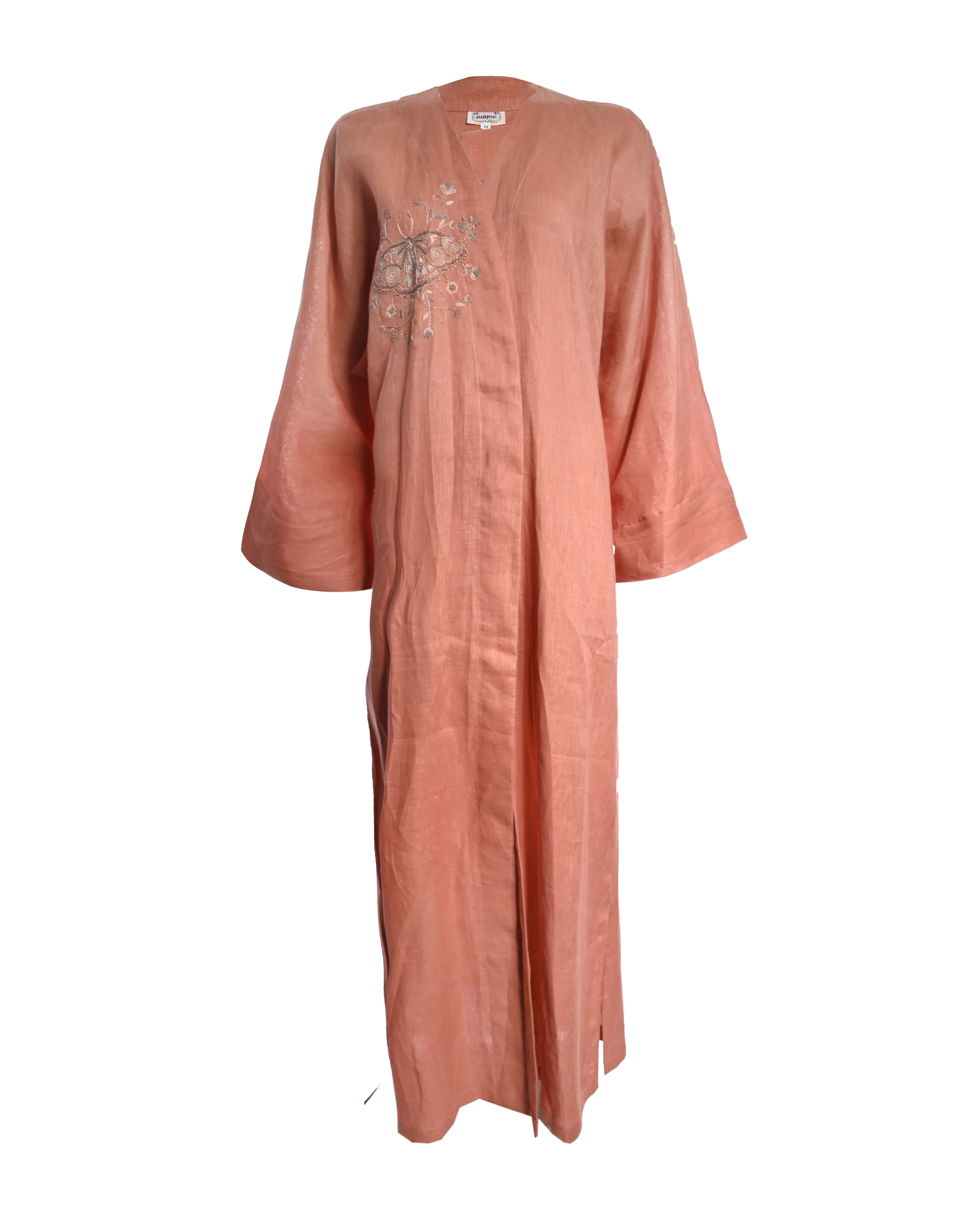 Peach Linen Embroidered Abaya
