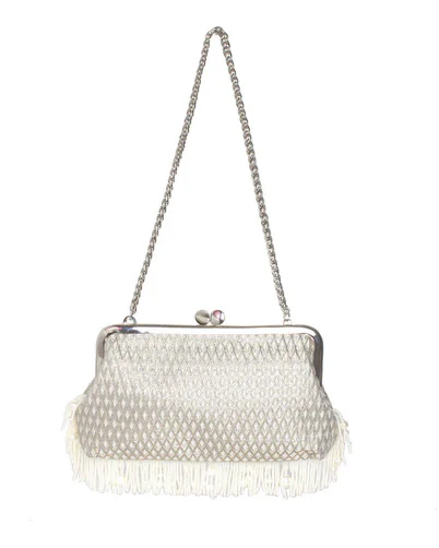 Pearl Fringes Marquise Silver Hold me Bag