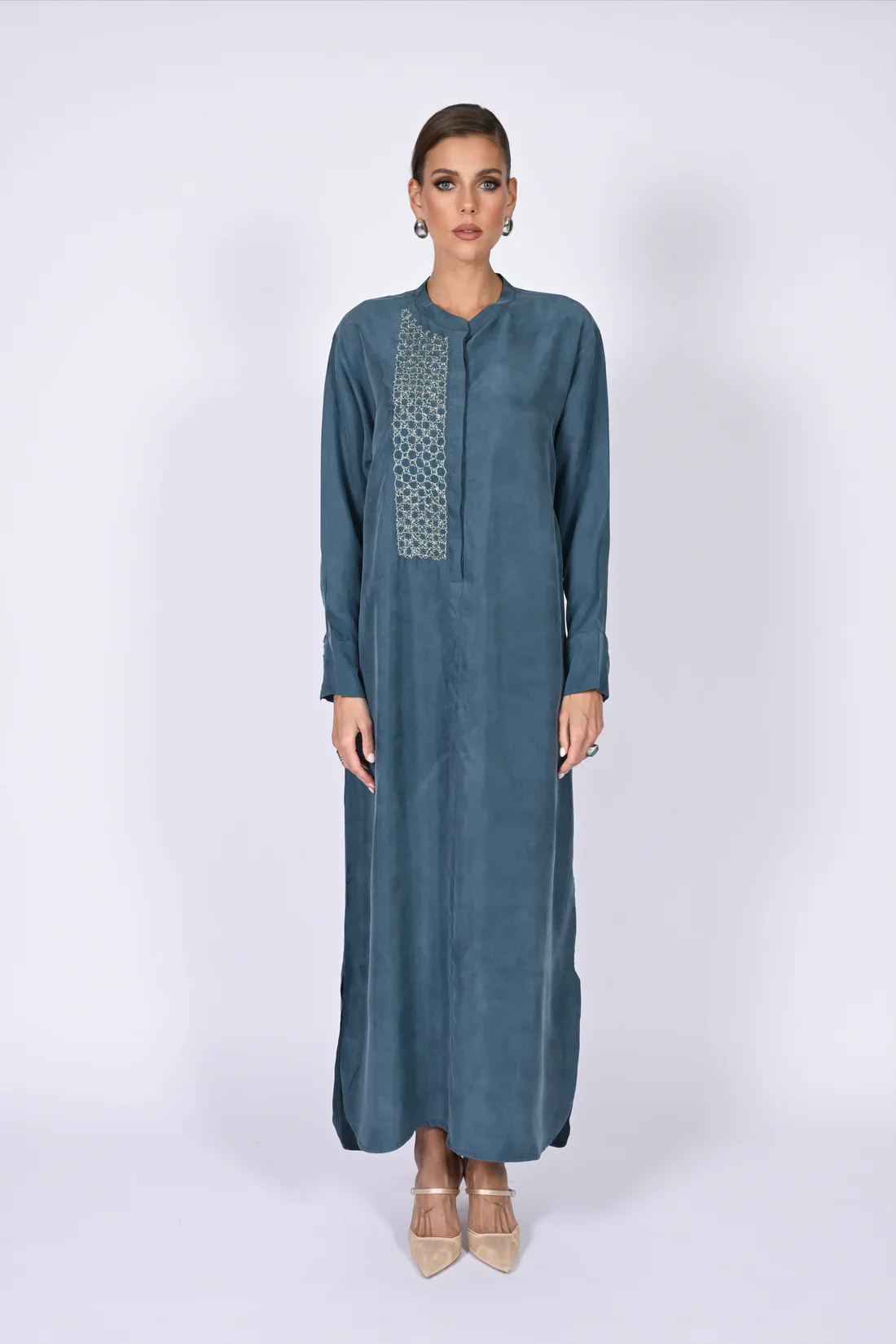 Petroleum Mao Washed Silk Kaftan