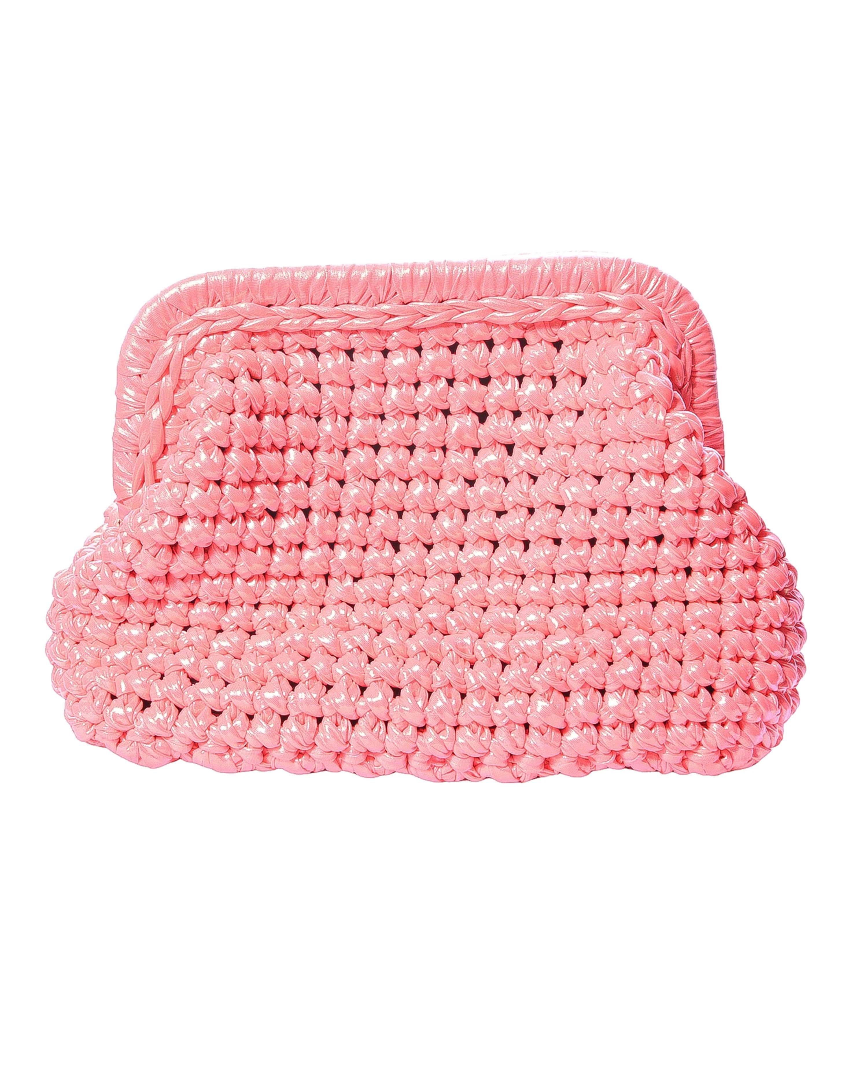 Handmade Phosphoric Pink Crochet Clutch Bag