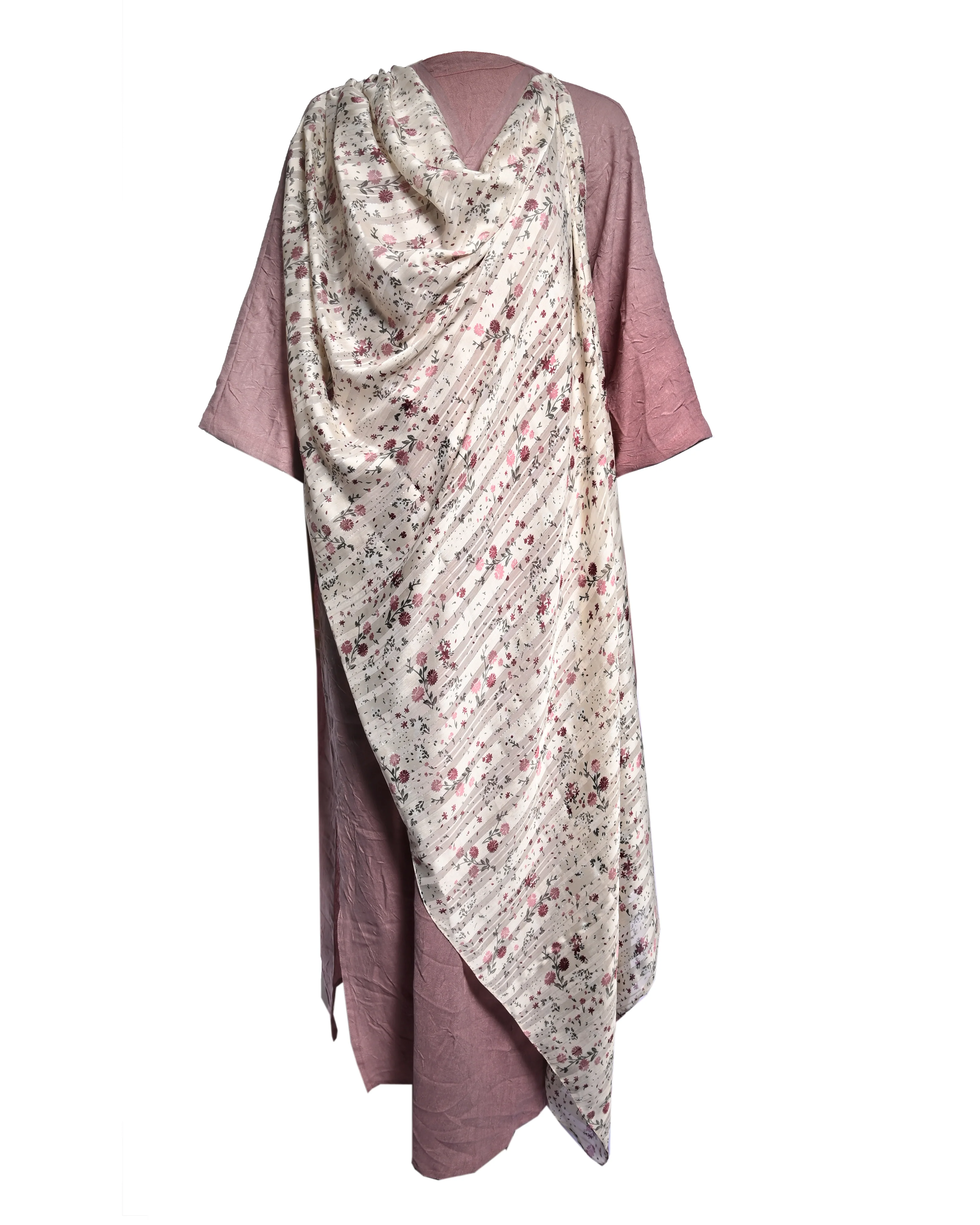 Pink Abaya with White Shawl