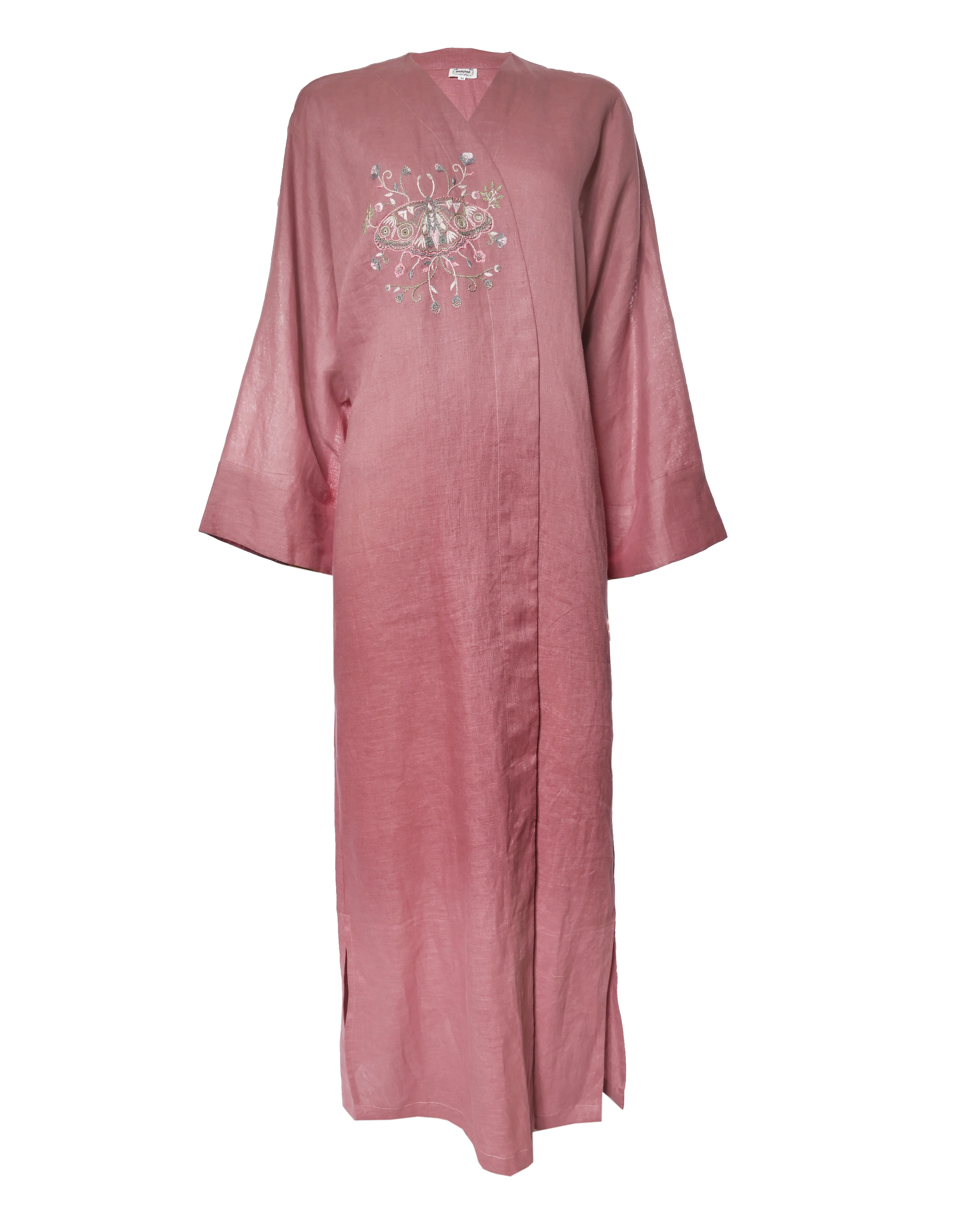 Pink Linen Embroidered Abaya