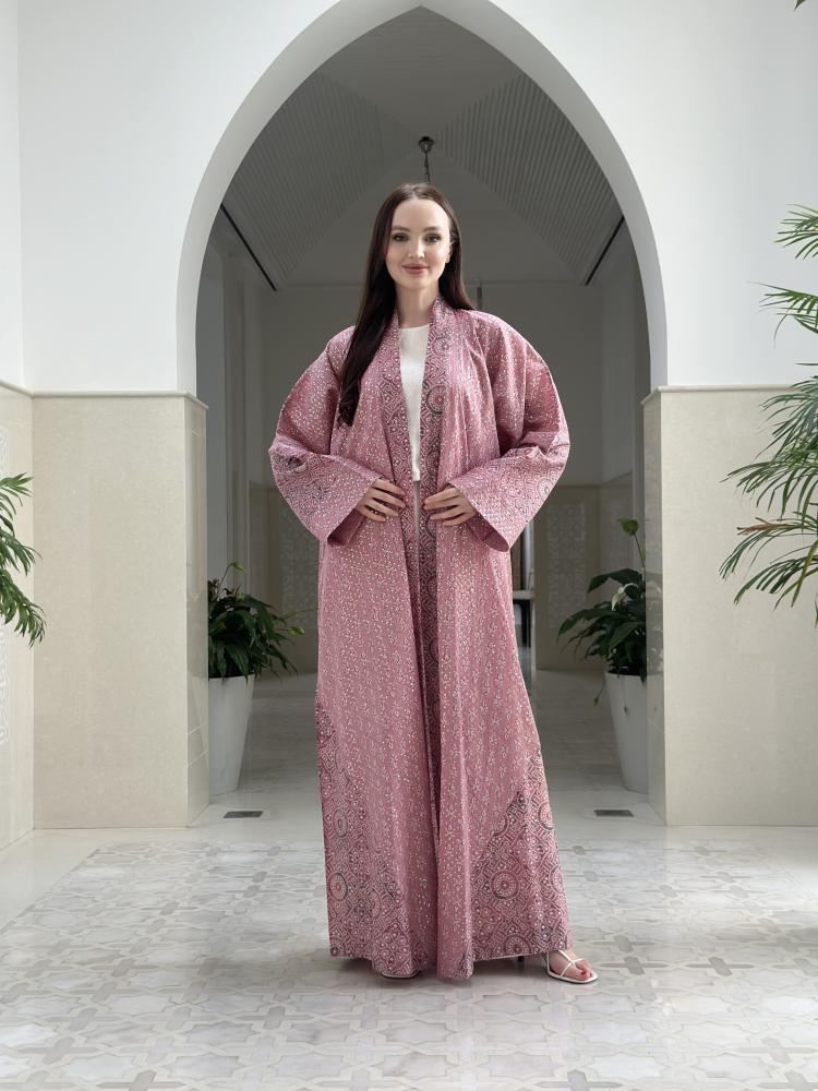 Pink Silk Embroidered Abaya - Image 3