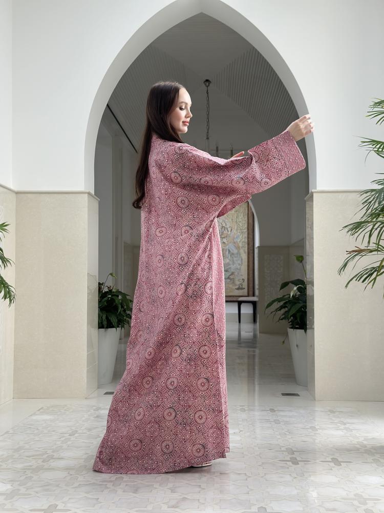 Pink Silk Embroidered Abaya - Image 4