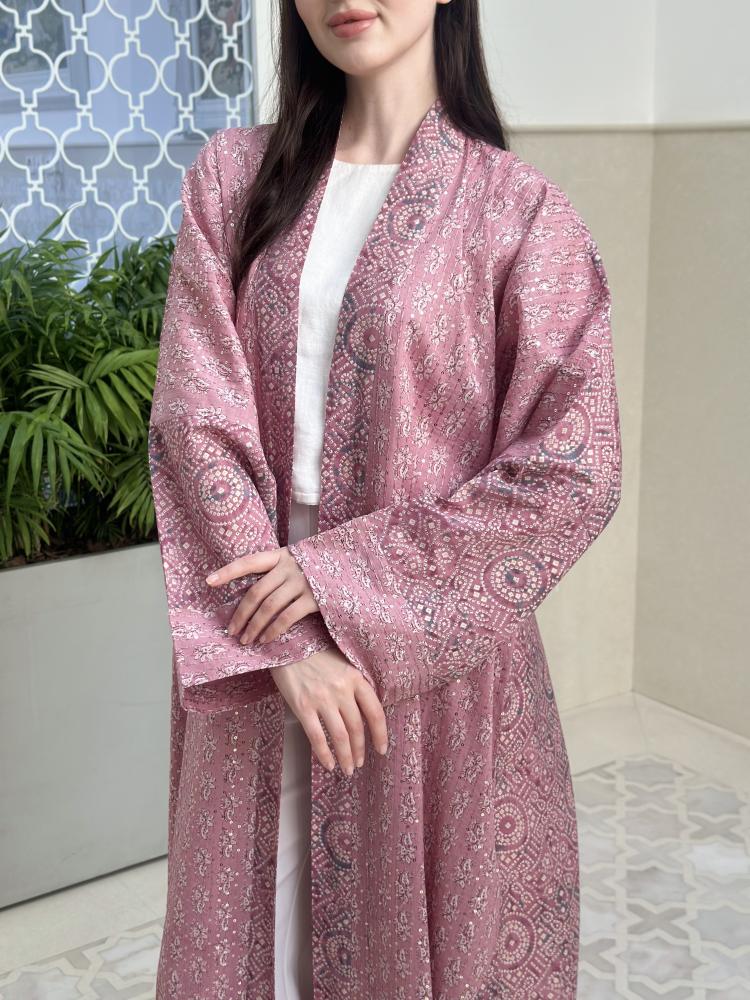 Pink Silk Embroidered Abaya - Image 5