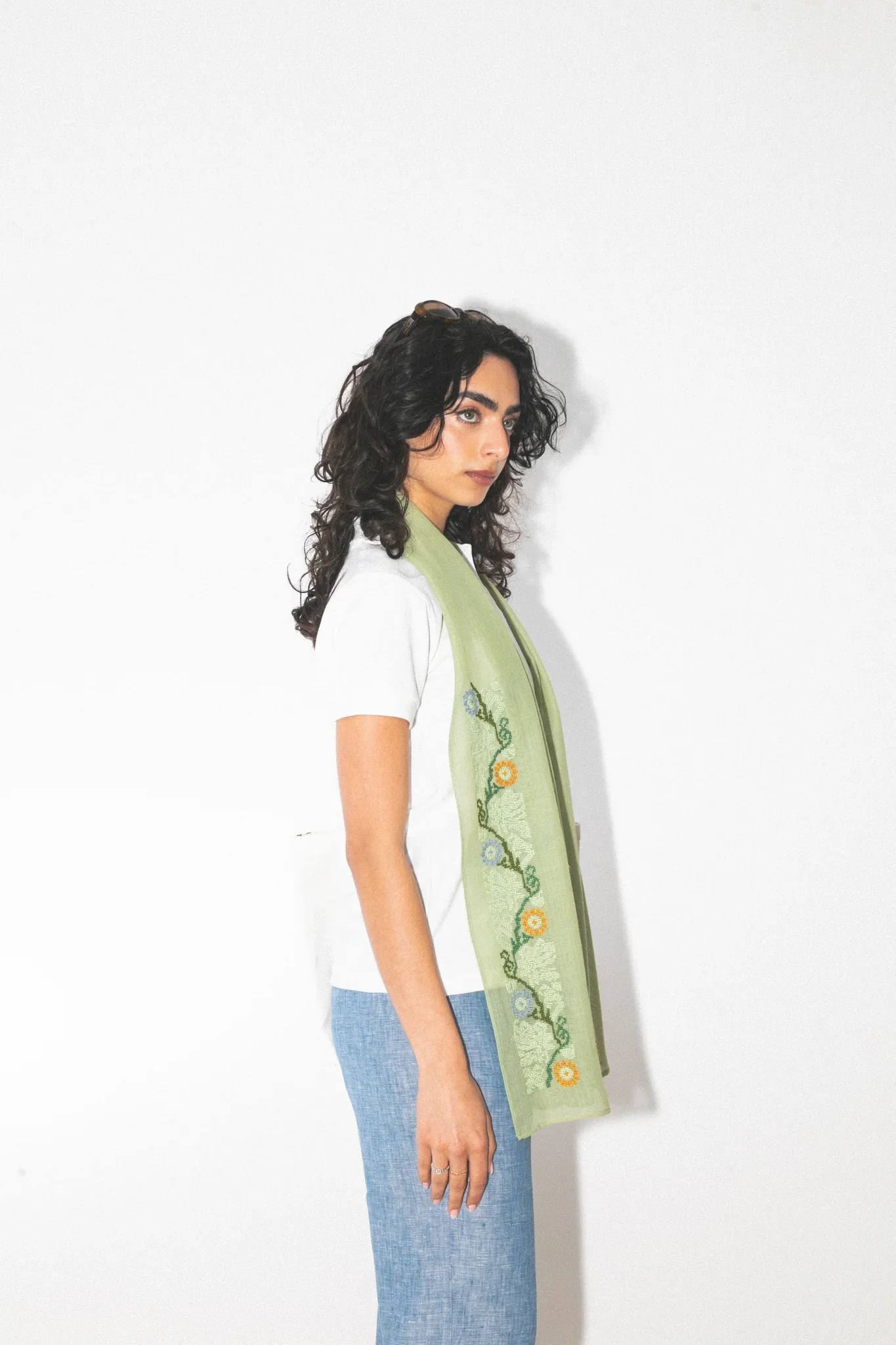 Pistachio Wool 'Babunej Flower' Scarf - Image 3