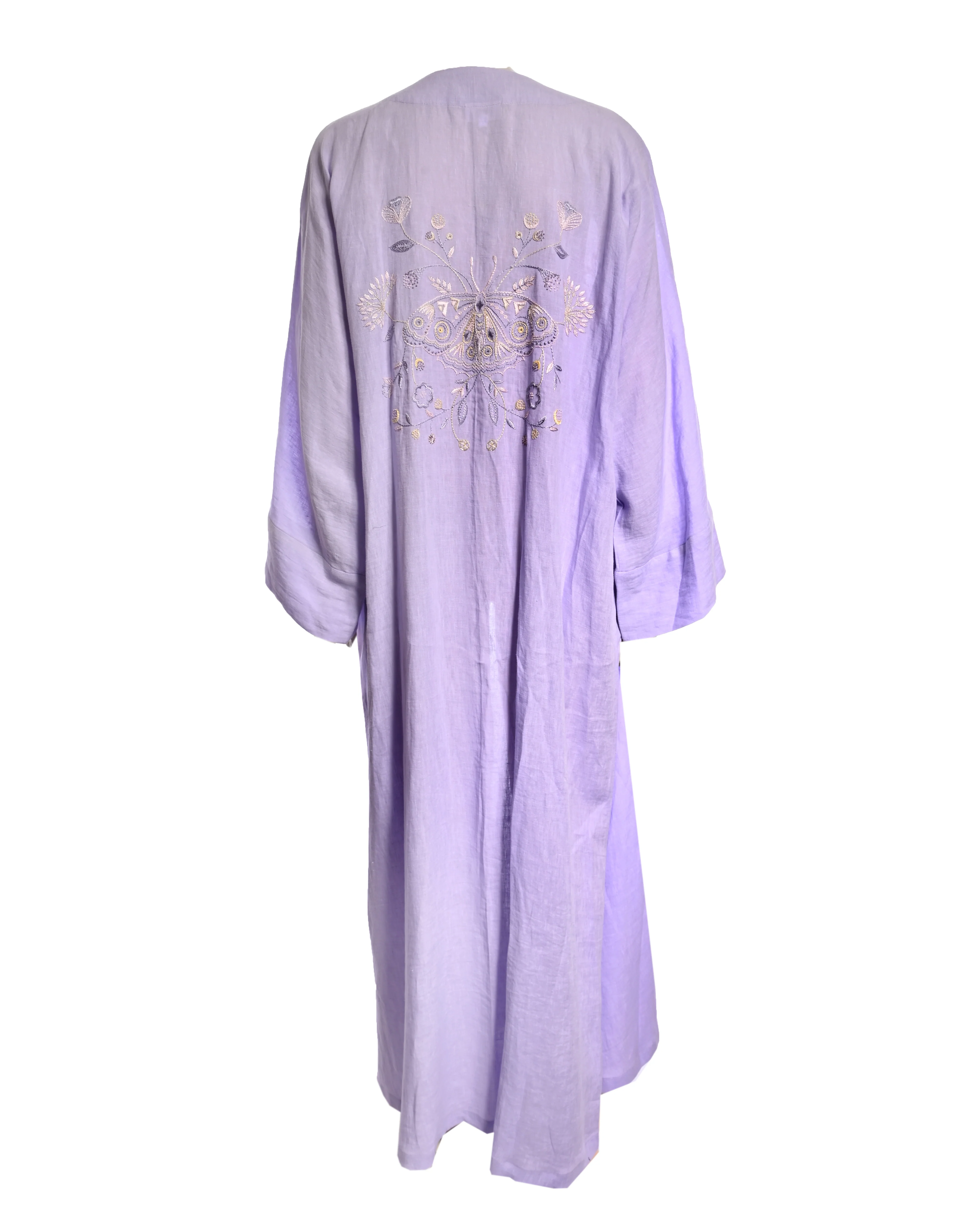 Purple Linen Embroidered Abaya - Image 2