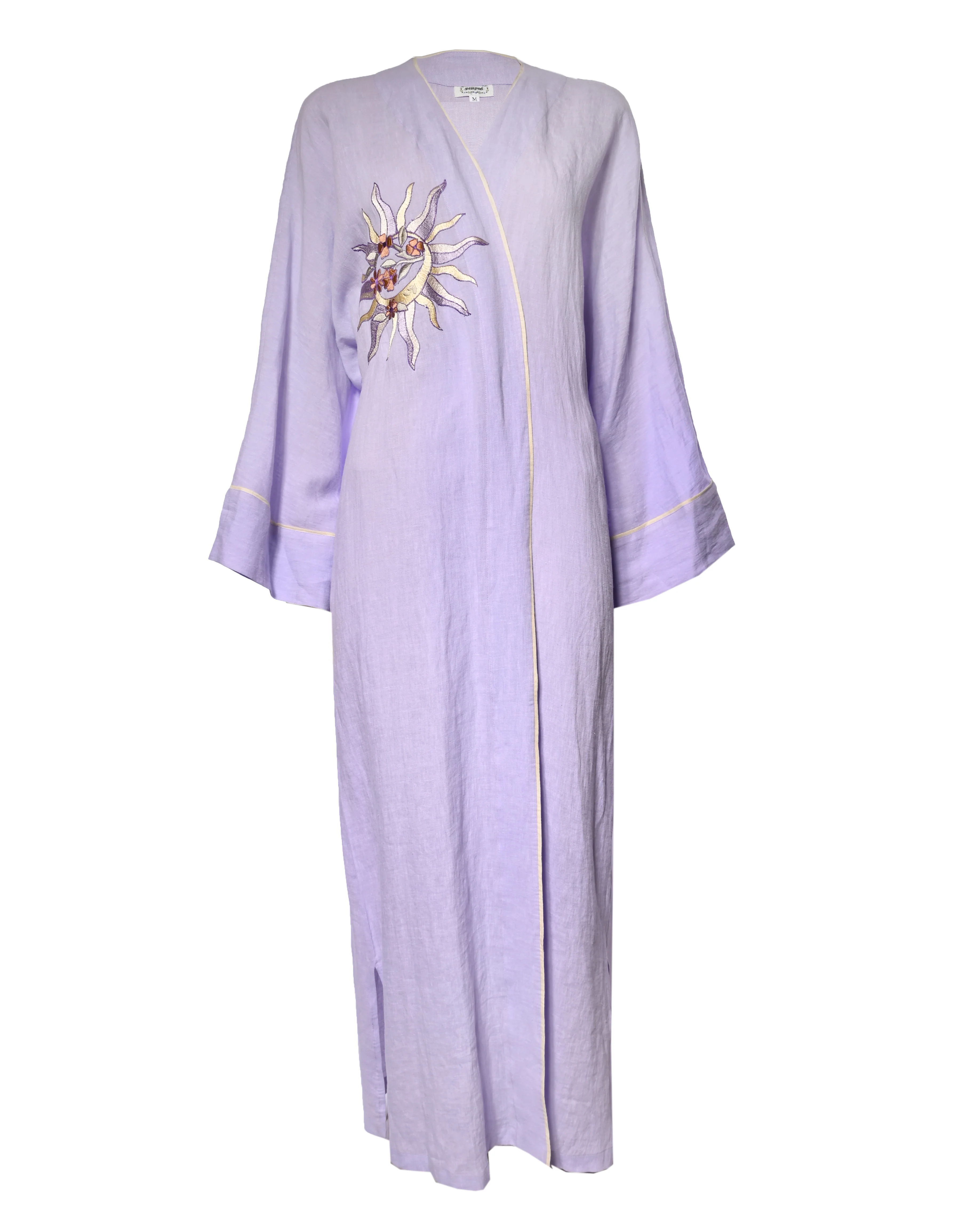 Purple Linen Embroidered Abaya
