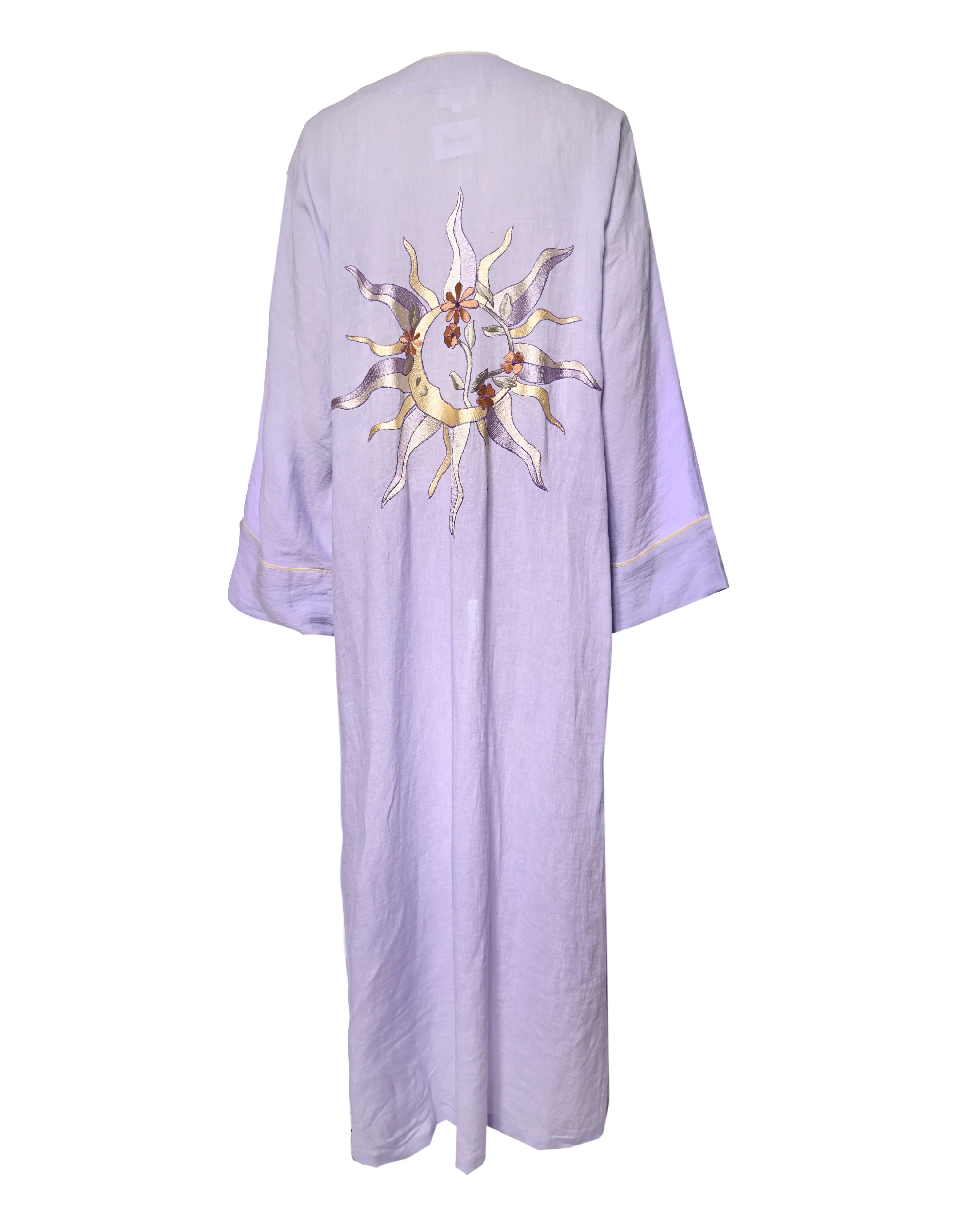 Purple Linen Embroidered Abaya - Image 4