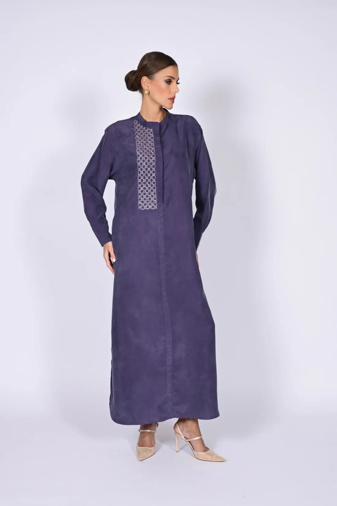 Purple Mao Washed Silk Kaftan - Image 4
