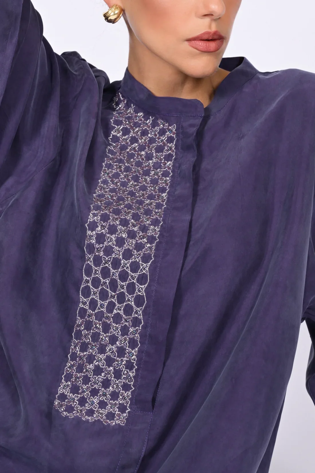 Purple Mao Washed Silk Kaftan - Image 8