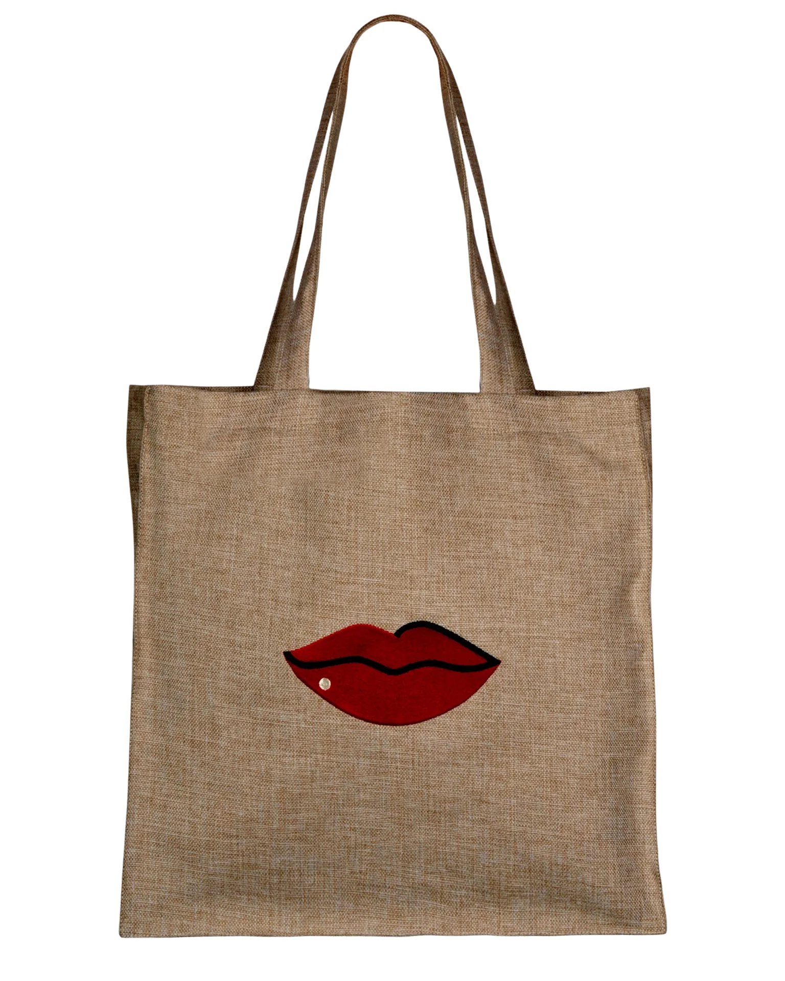Beige Red Lips Tote Bag - Image 4