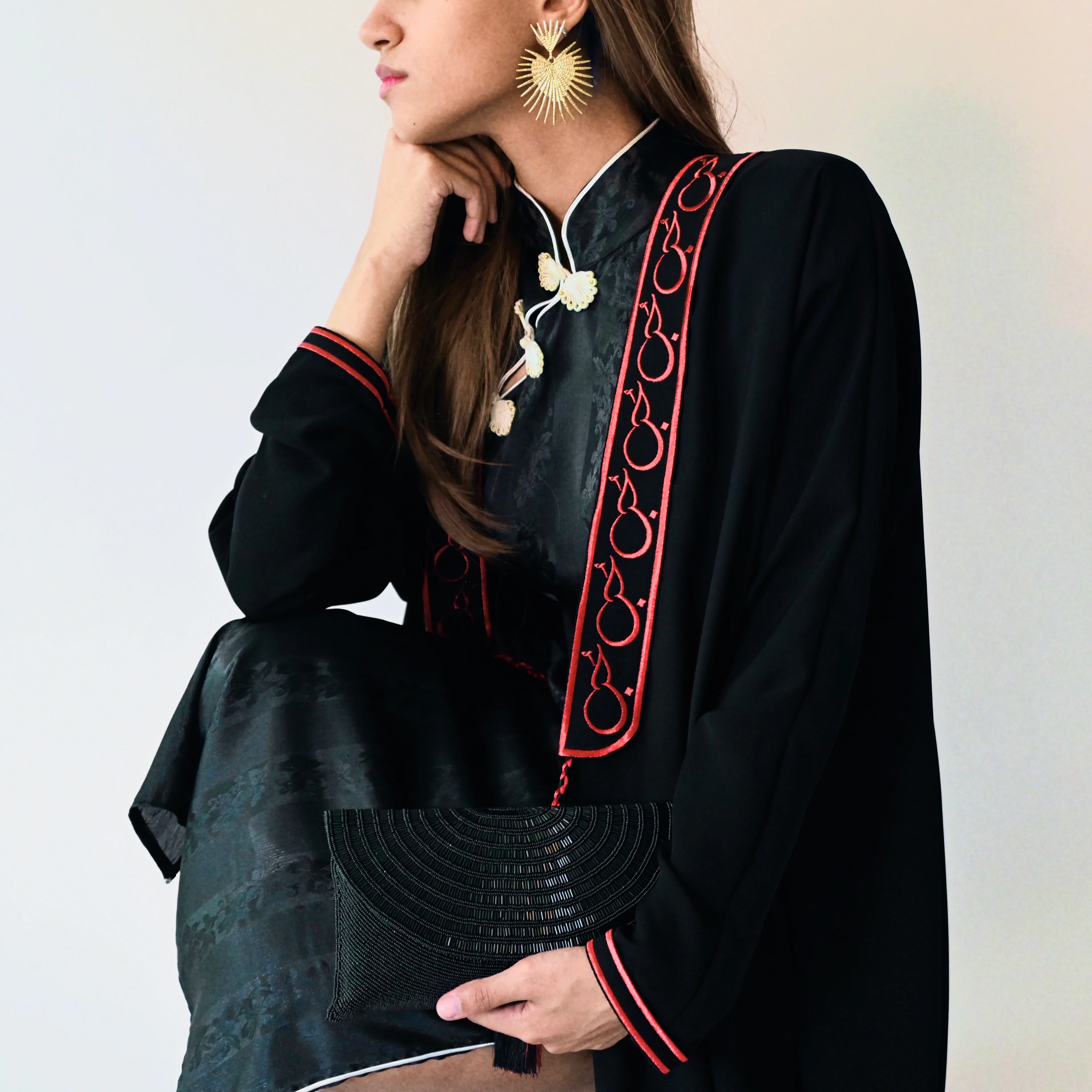 Red Love Crepe Abaya - Image 3