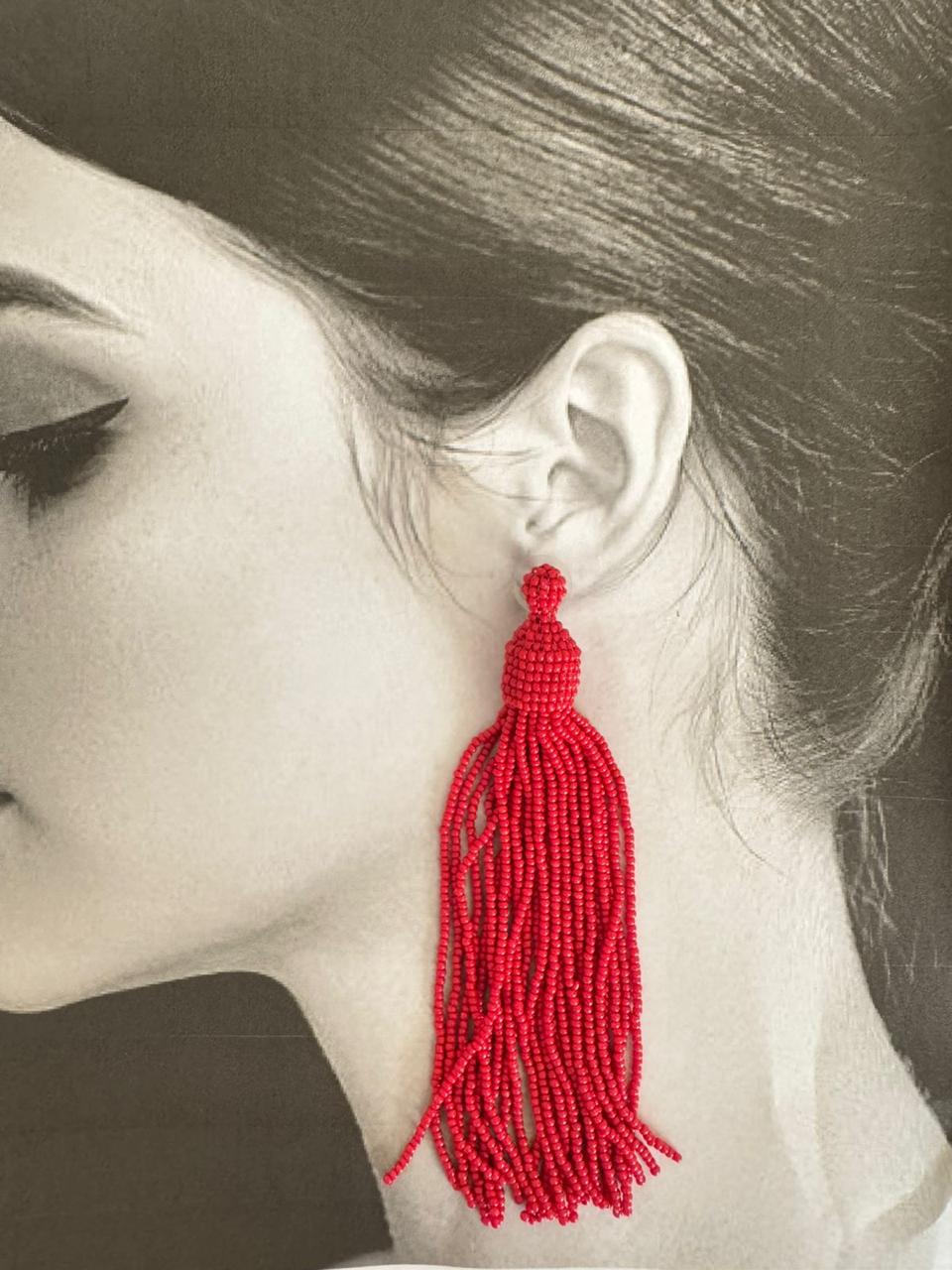 Red Tassel Drop Earrings - Image 2