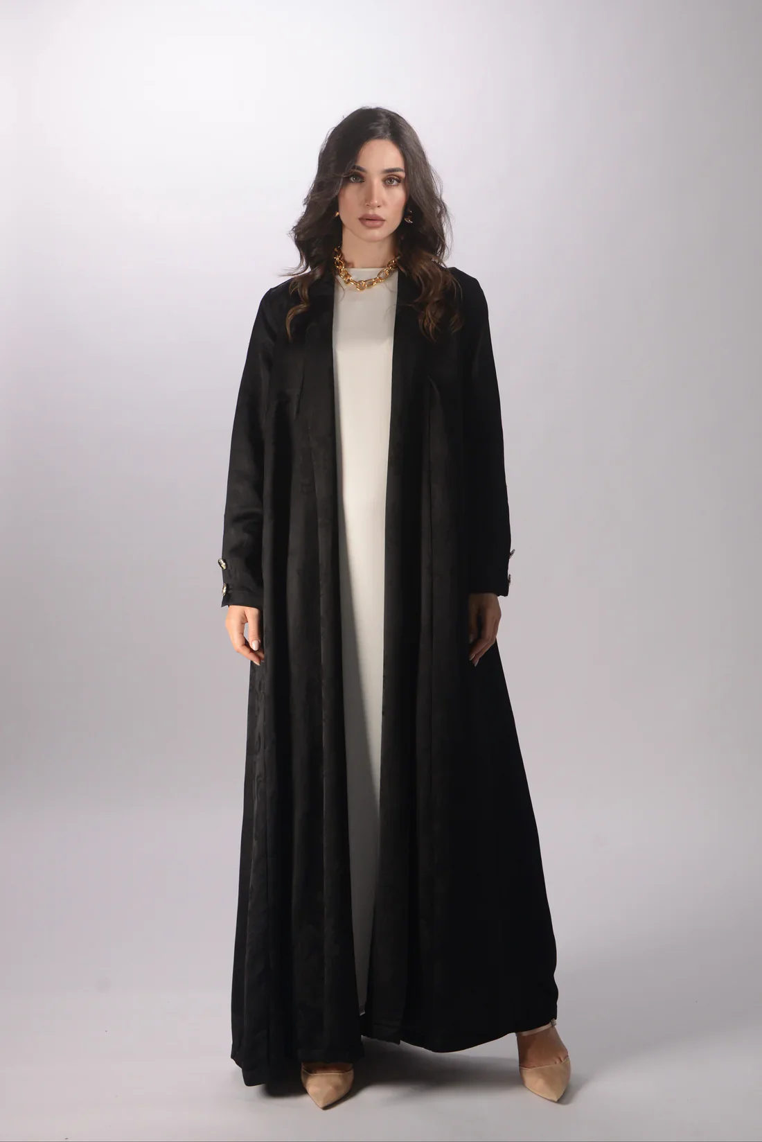 Roselle Black Silk Jacquard Abaya