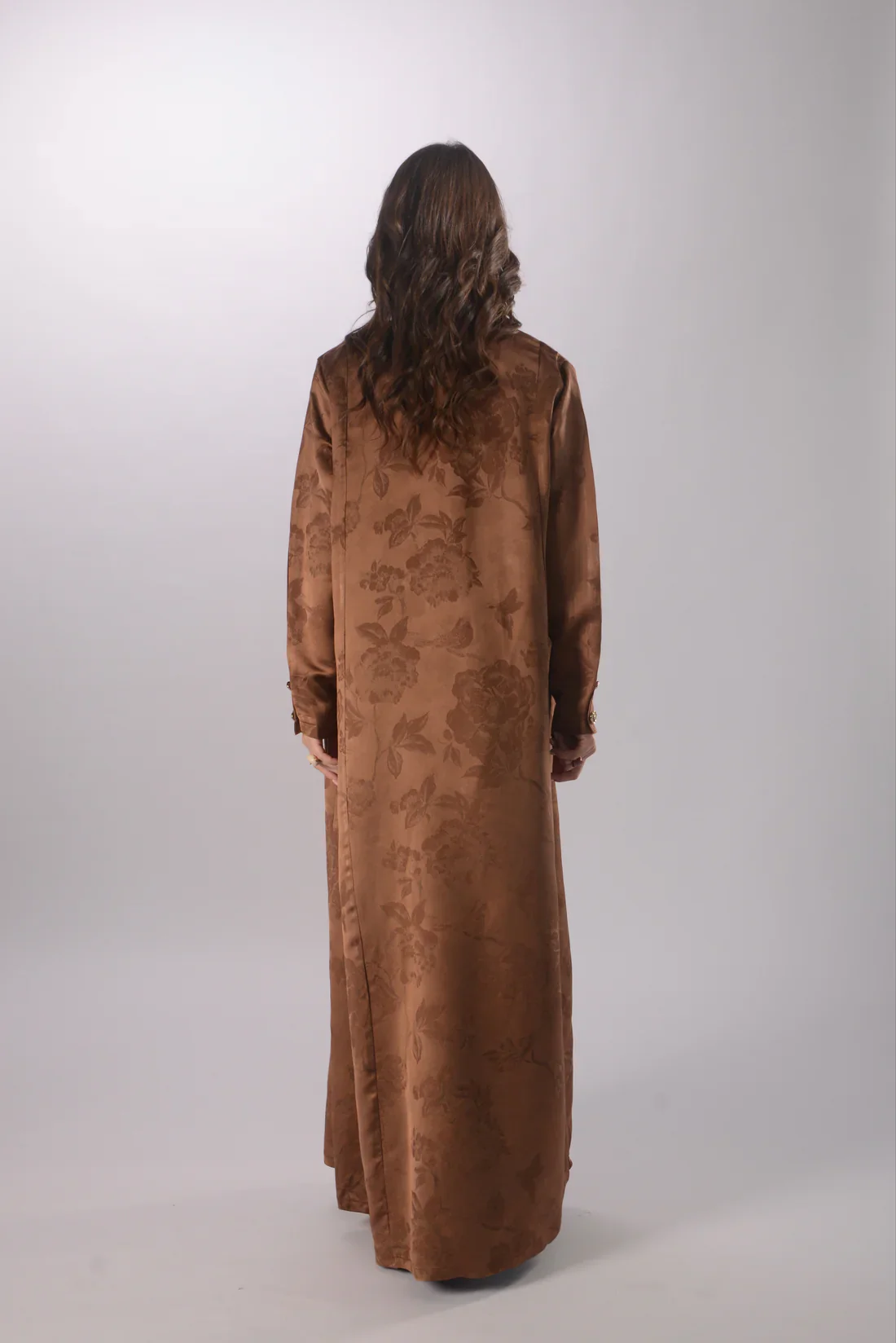 Roselle Brown Silk Jacquard Abaya - Image 4