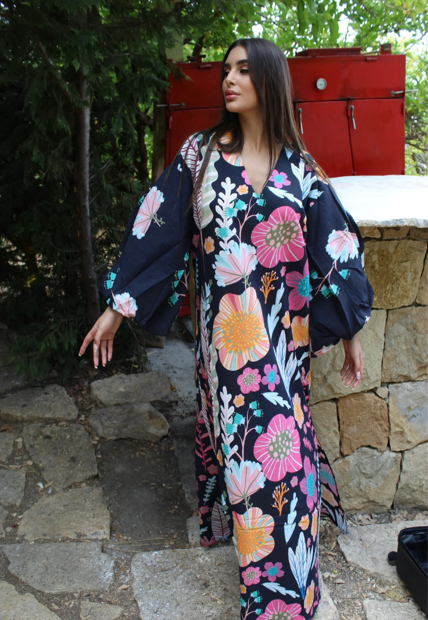 Safiya Black Cotton Kaftan
