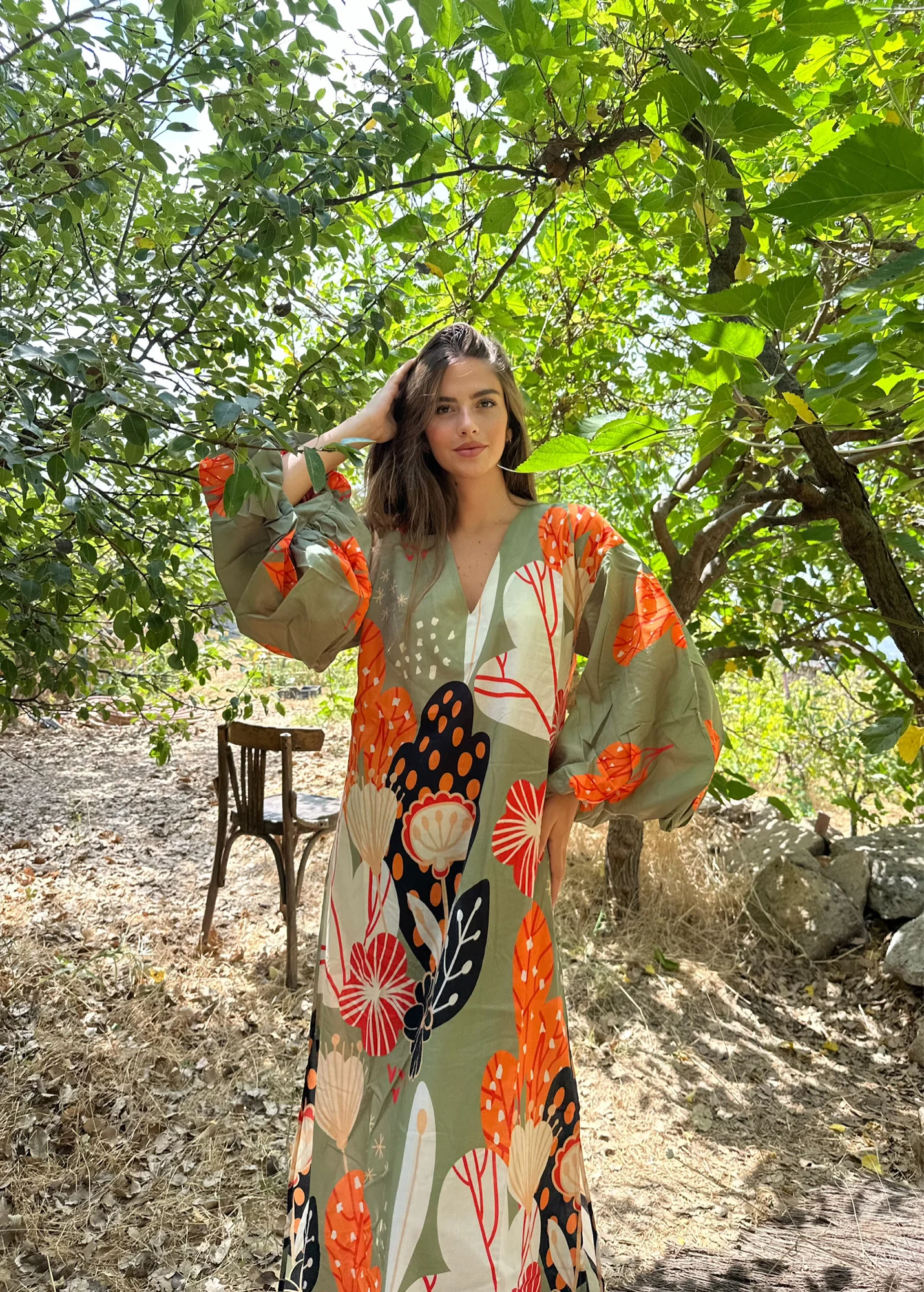 Safiya Khakhi Cotton Kaftan