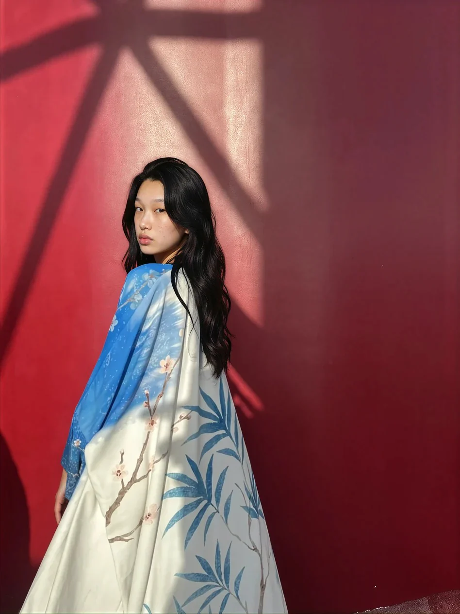 "She Thought in Indigo" Abaya | Off-White & Indigo Blue - Image 3