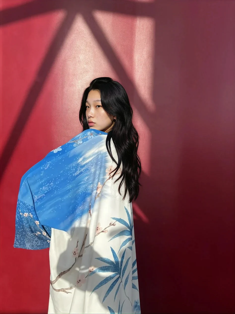 "She Thought in Indigo" Abaya | Off-White & Indigo Blue - Image 4