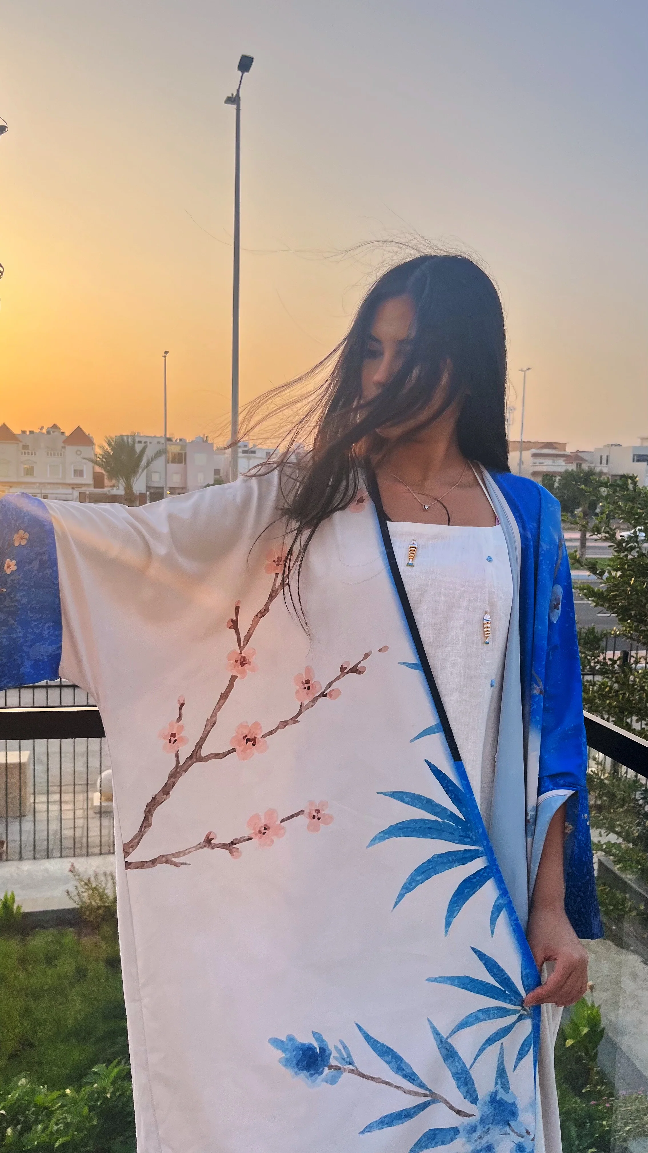 "She Thought in Indigo" Abaya | Off-White & Indigo Blue - Image 5