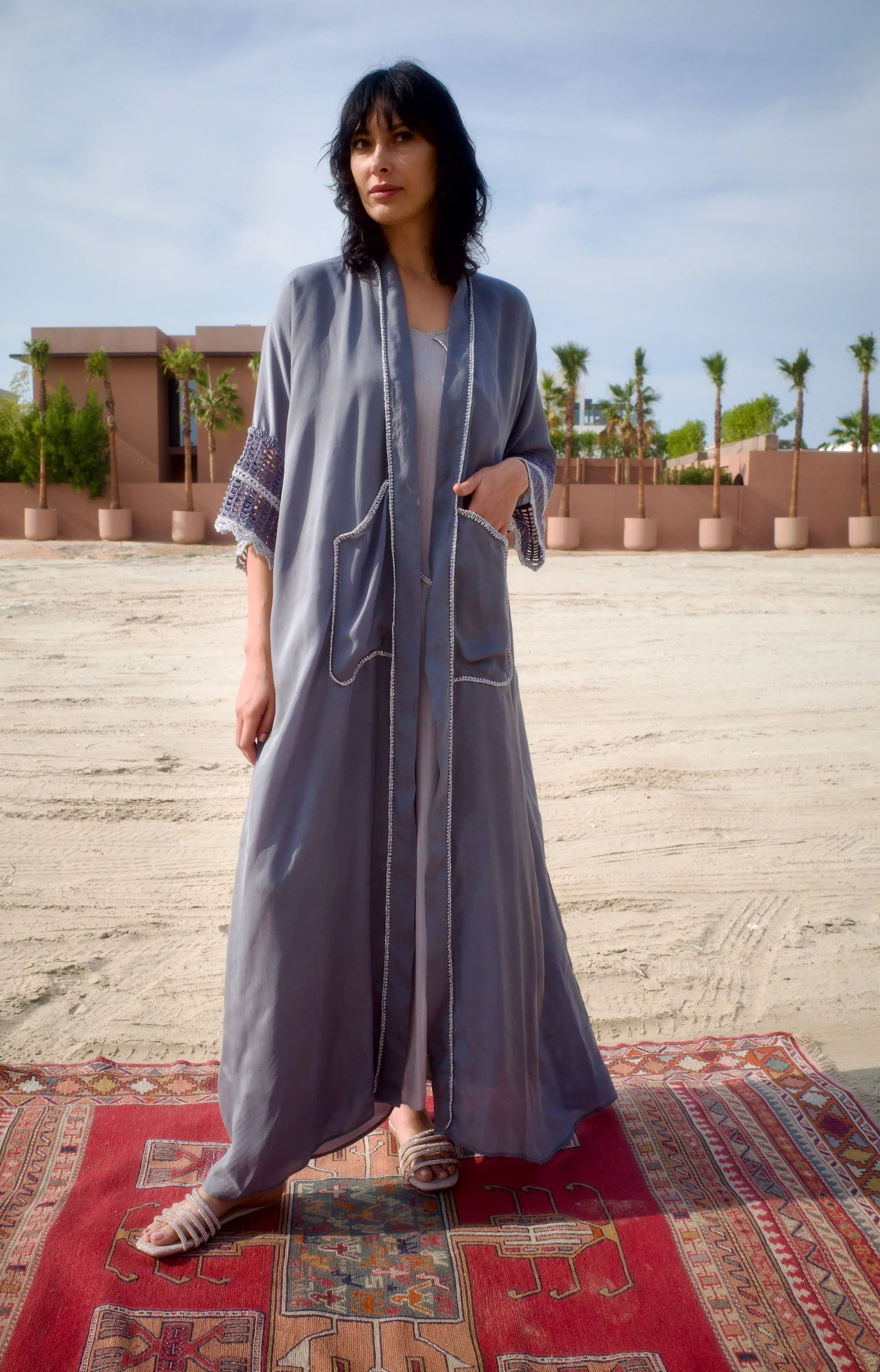 Silk Grey Abaya Set with Inner Dress