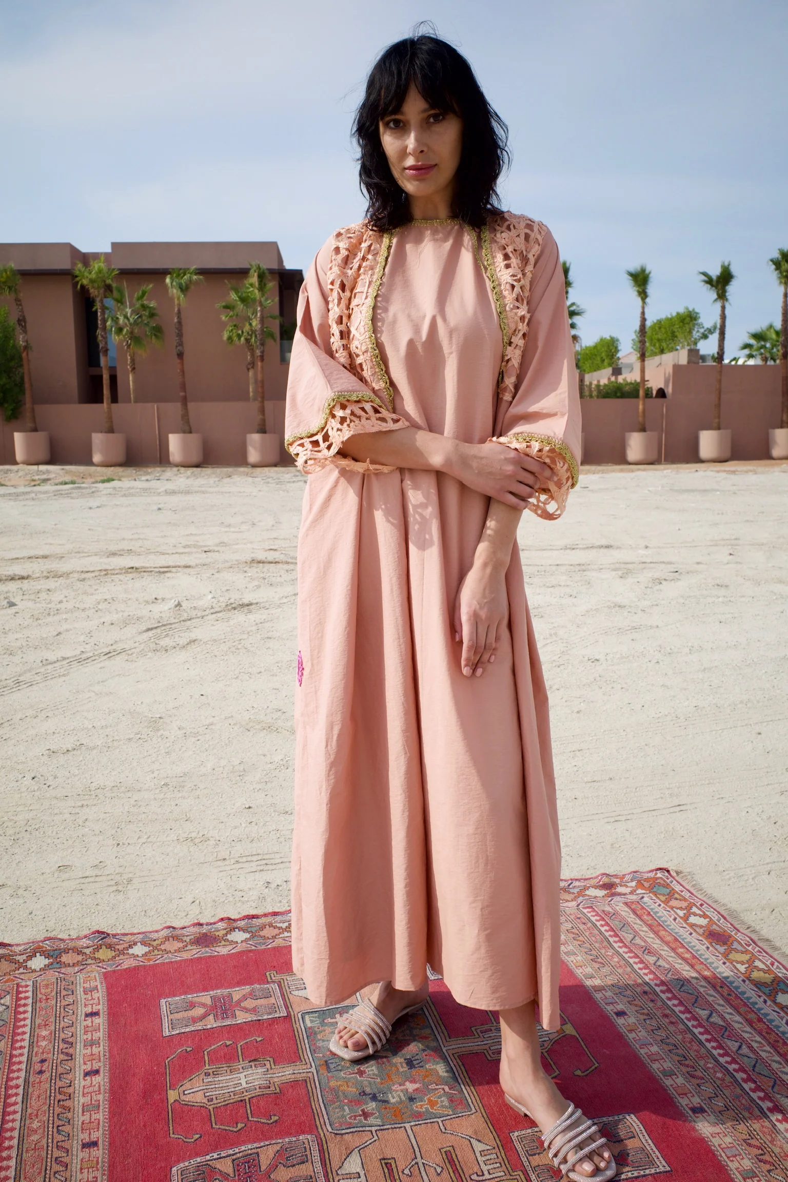 Silk Salmon Abaya Set with Inner Dress - Image 2