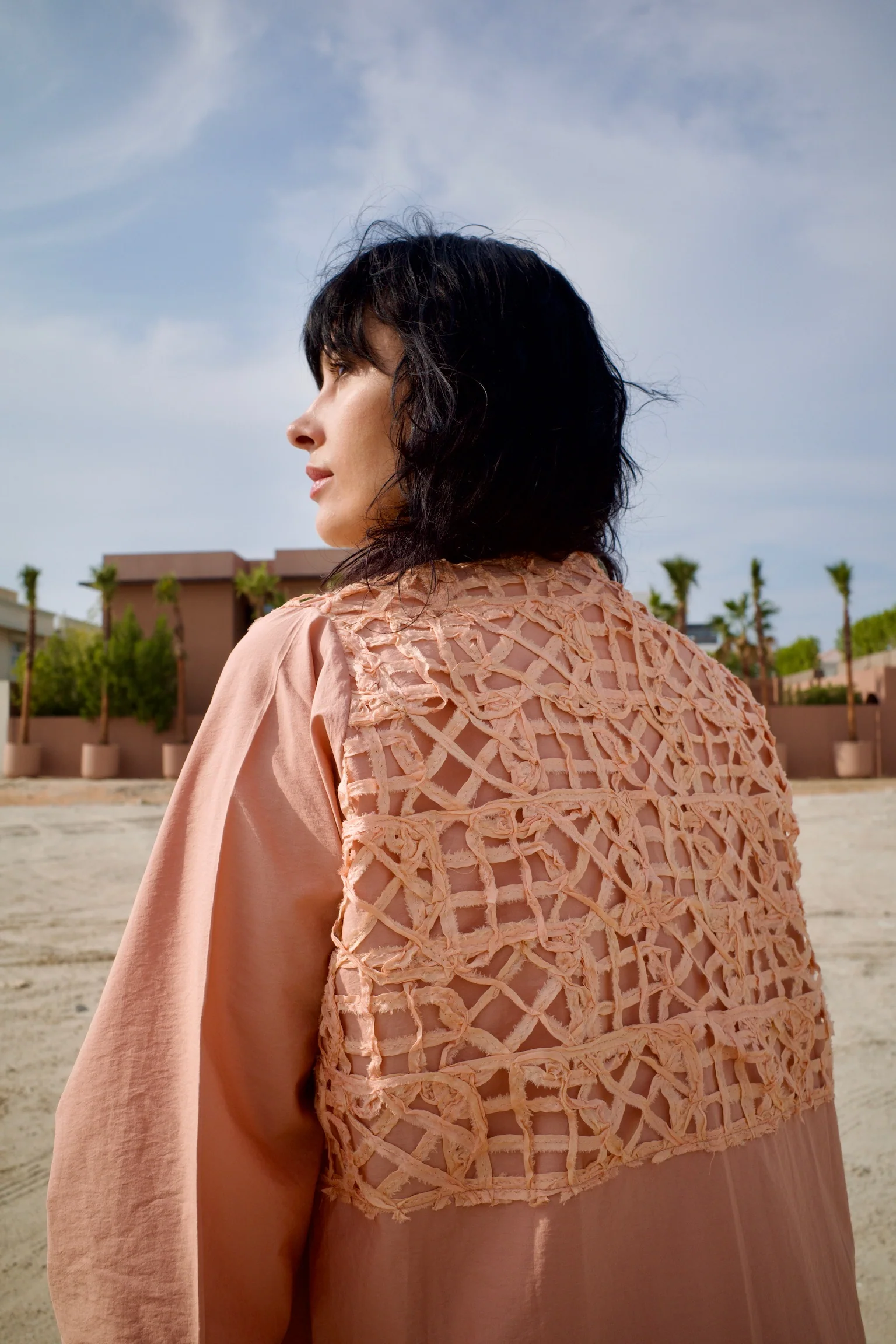 Silk Salmon Abaya Set with Inner Dress - Image 4