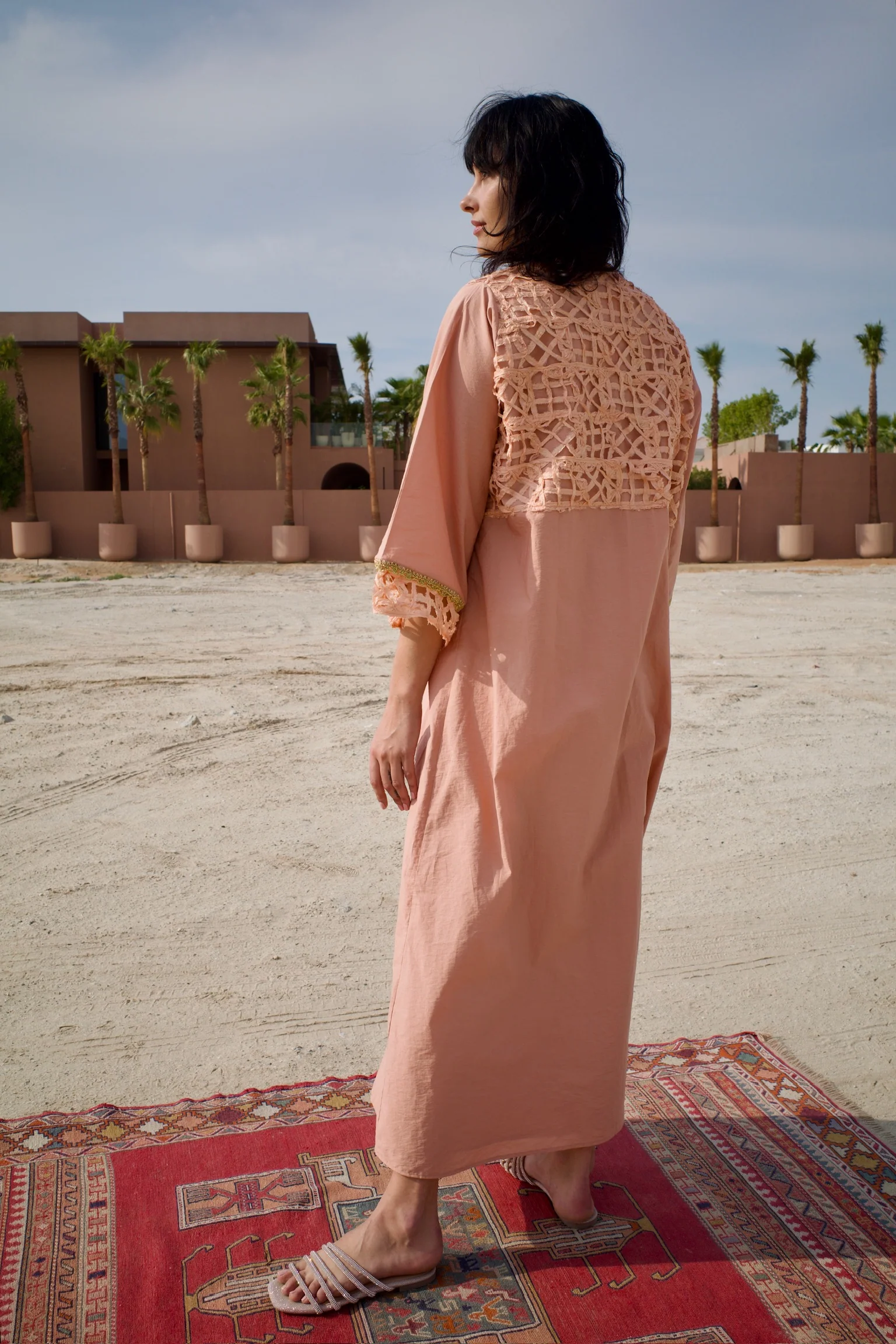 Silk Salmon Abaya Set with Inner Dress - Image 9