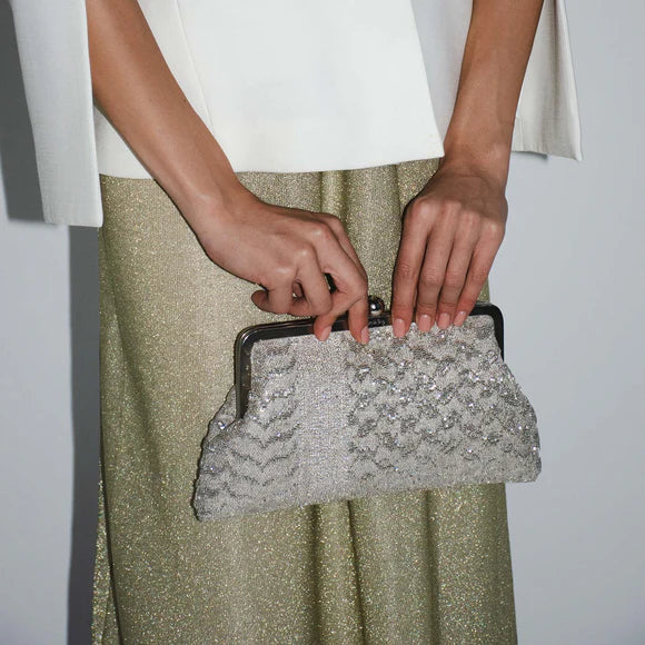 Silver Classic Keffiyeh Clutch - Image 2