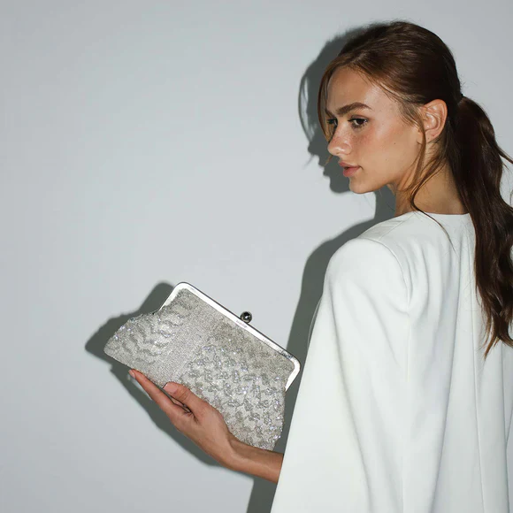 Silver Classic Keffiyeh Clutch - Image 3