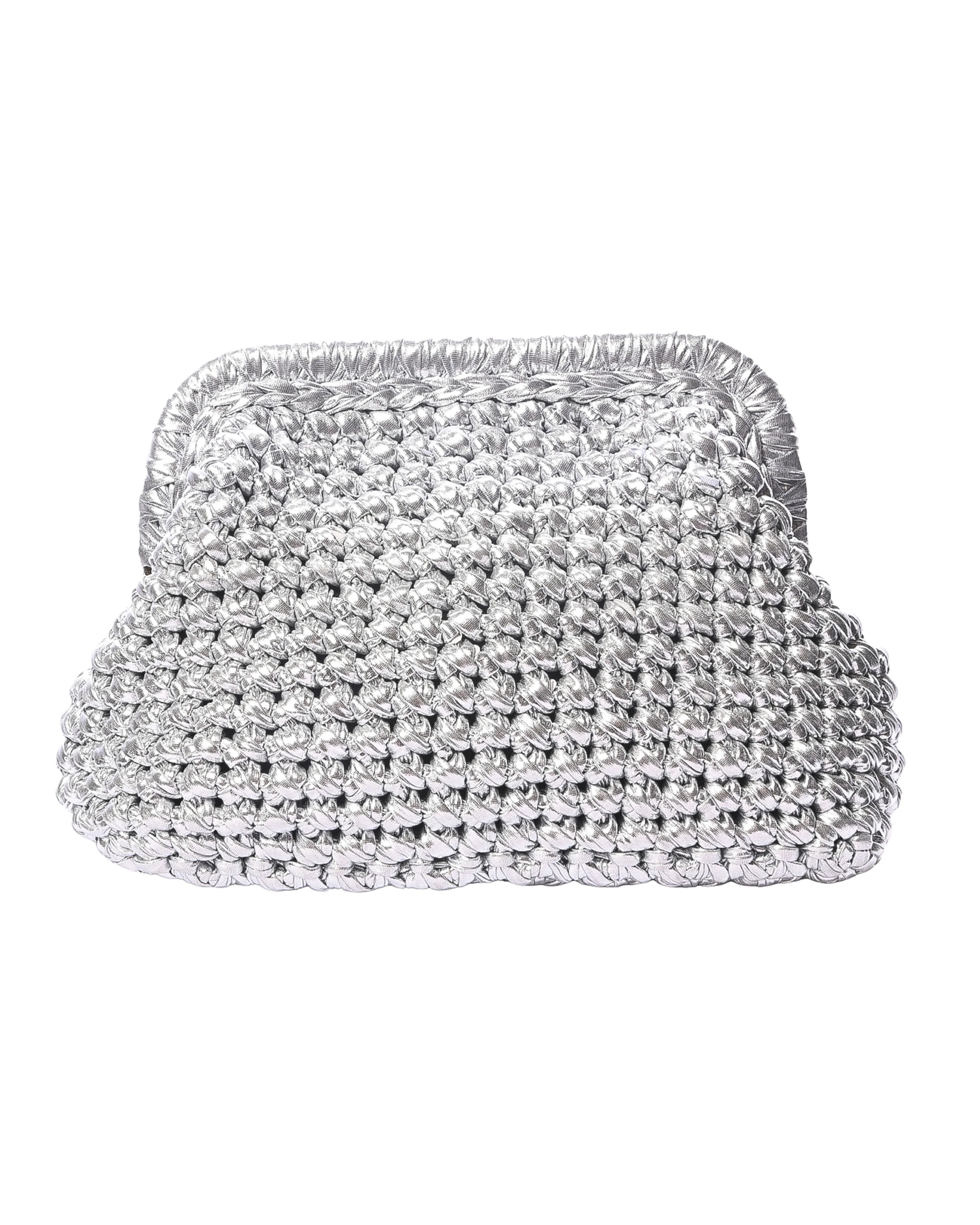 Handmade Silver Crochet Clutch Bag