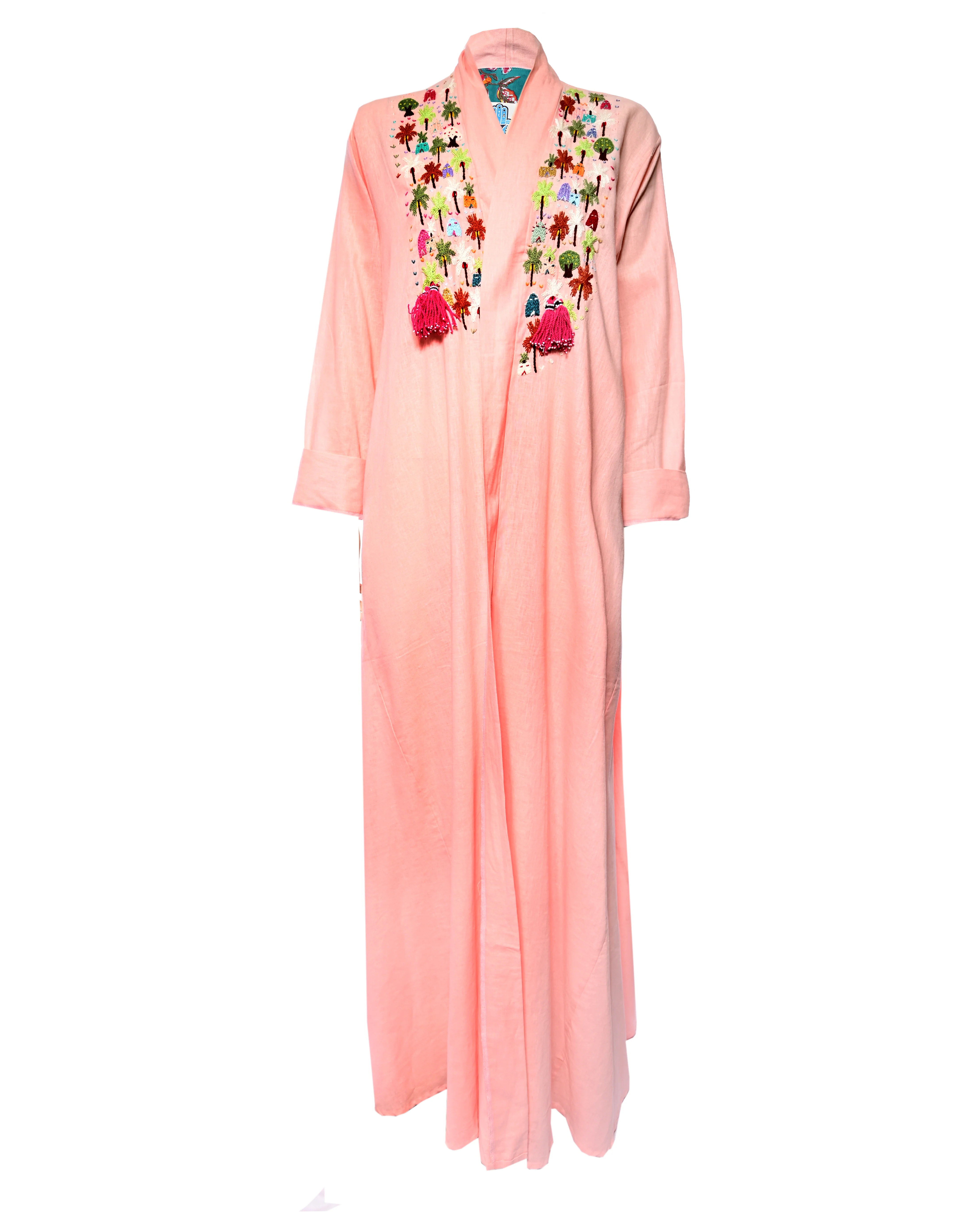 Soft Pink Embroidered Linen Abaya