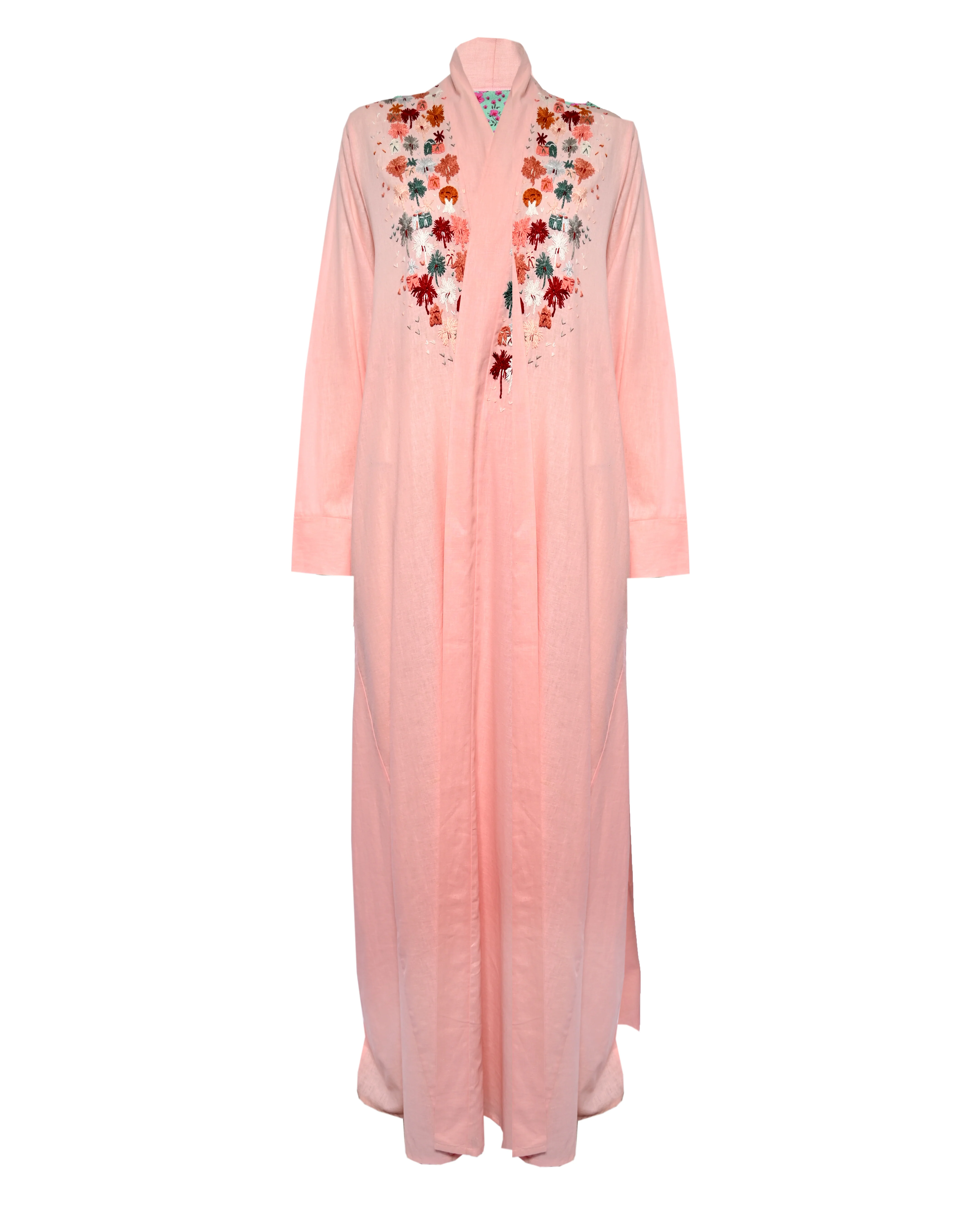 Soft Pink Embroidered Linen Abaya