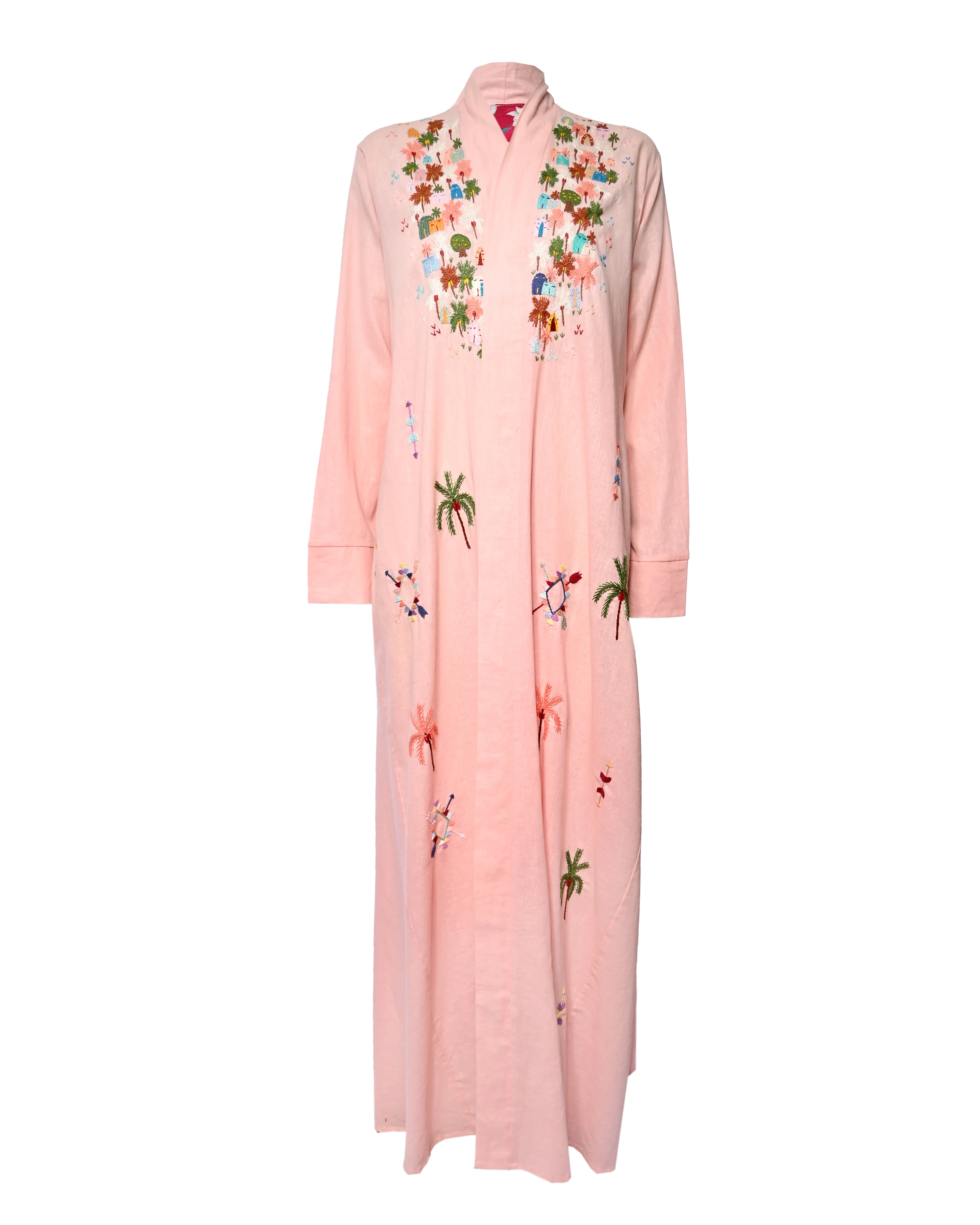 Soft Pink Embroidered Linen Abaya